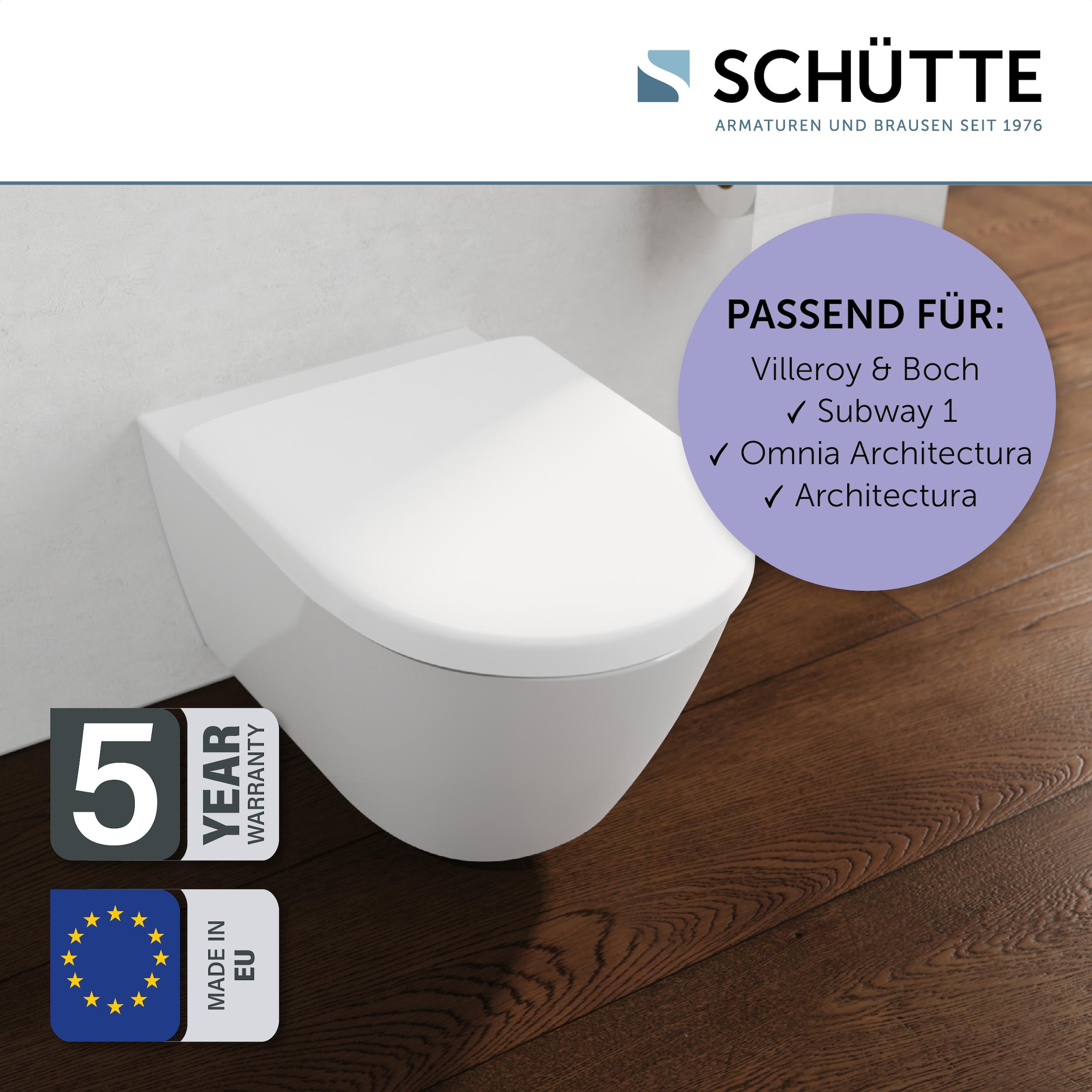 Schütte WC-Sitz »Duroplast, WHITE D-Form PRO 5«, (WC-Sitz, Befestigungsmaterial, Montageanleitung), mit Absenkautomatik und Schnellverschluss