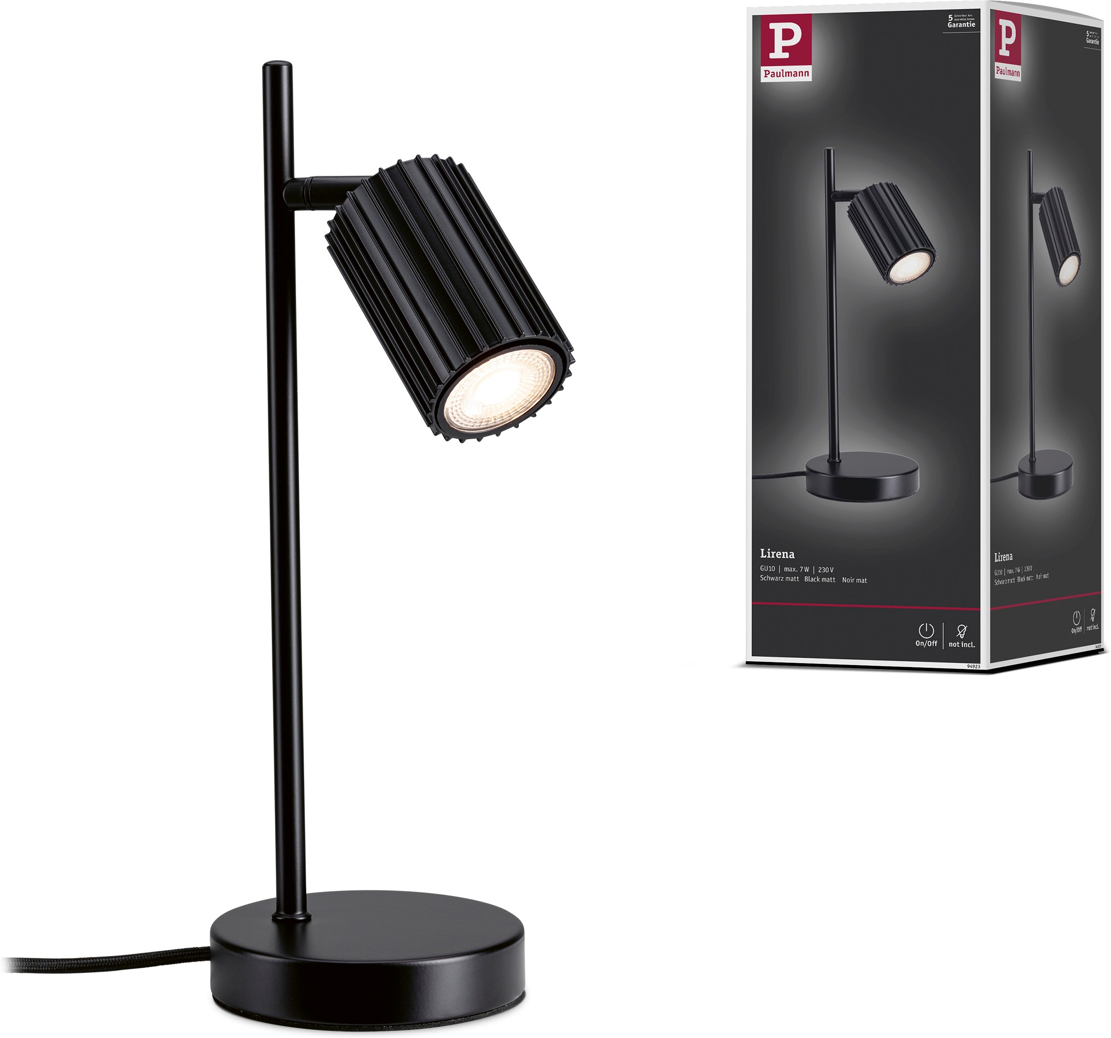 Paulmann Tischleuchte »Lirena max 1x7W GU10 Schwarz  230V Metall« GU10 1 Stk. markante Lamellenstruktur