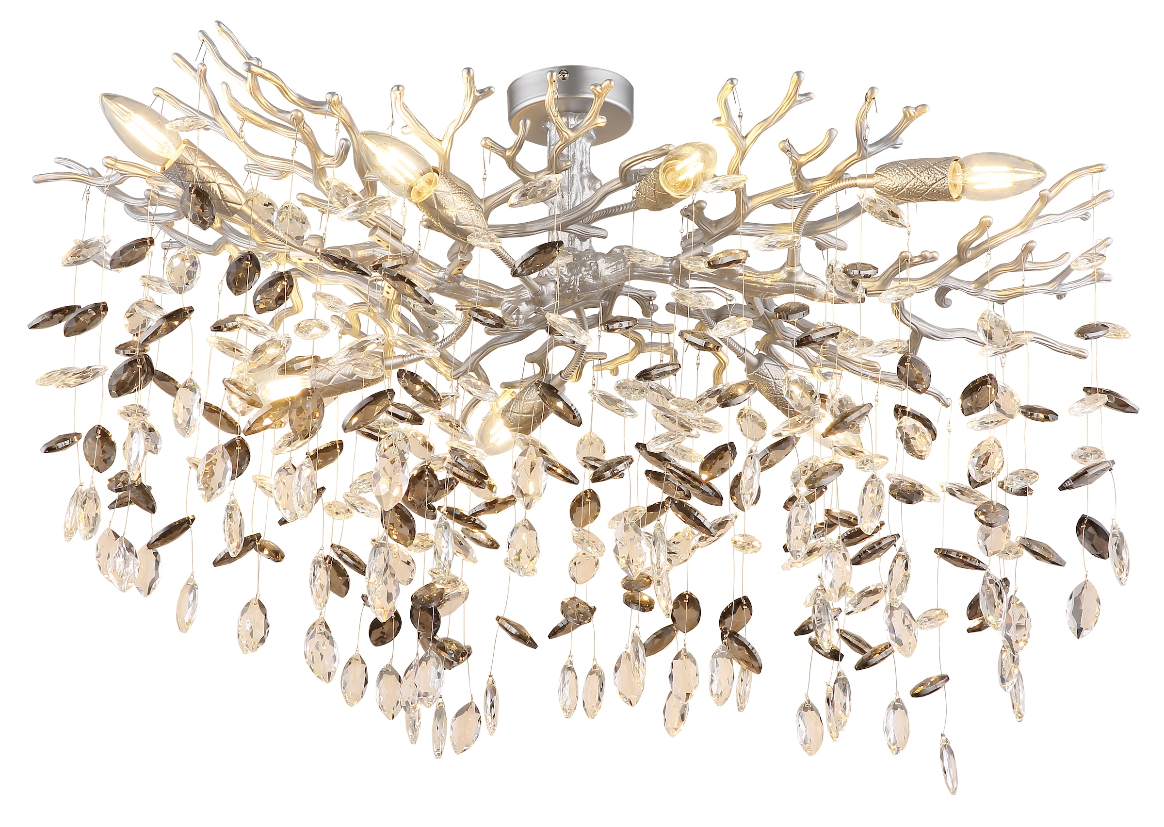 GLOBO LIGHTING Deckenleuchte »QUEENA« E14 1 Stk. Deckenleuchte Silber, Glaskristalle Rauch/Klar, Flexo, E14