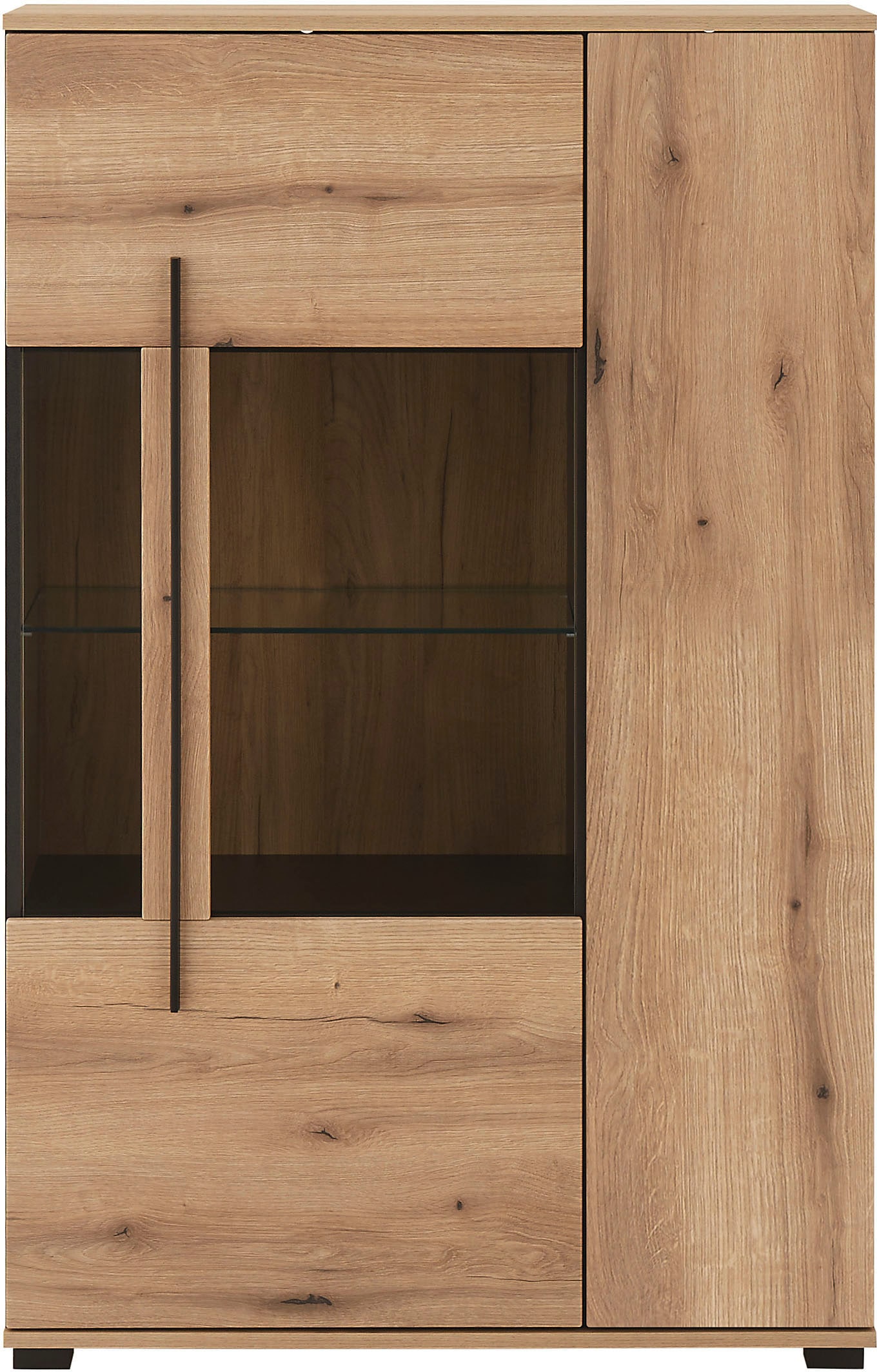 INOSIGN Vitrine »Cantara, Vitrinenschrank in Eiche Evoke oder weiß, Standvitrine«, schwarzer Stangengriff, ausreichend Stauraum, vielseitig einsetzbar