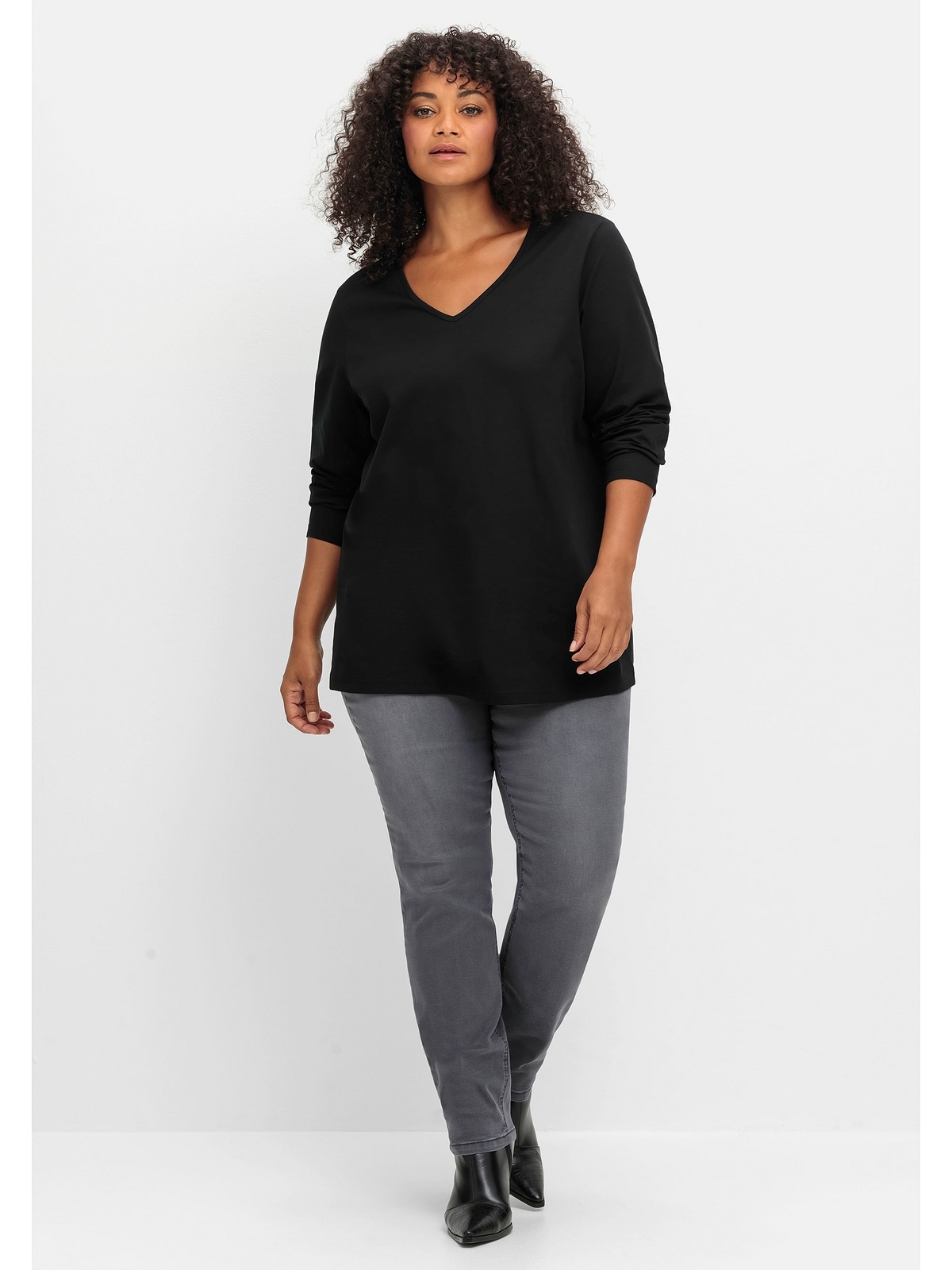 Sheego Langarmshirt »Große Größen«, mit V-Ausschnitt und leichter A-Linie