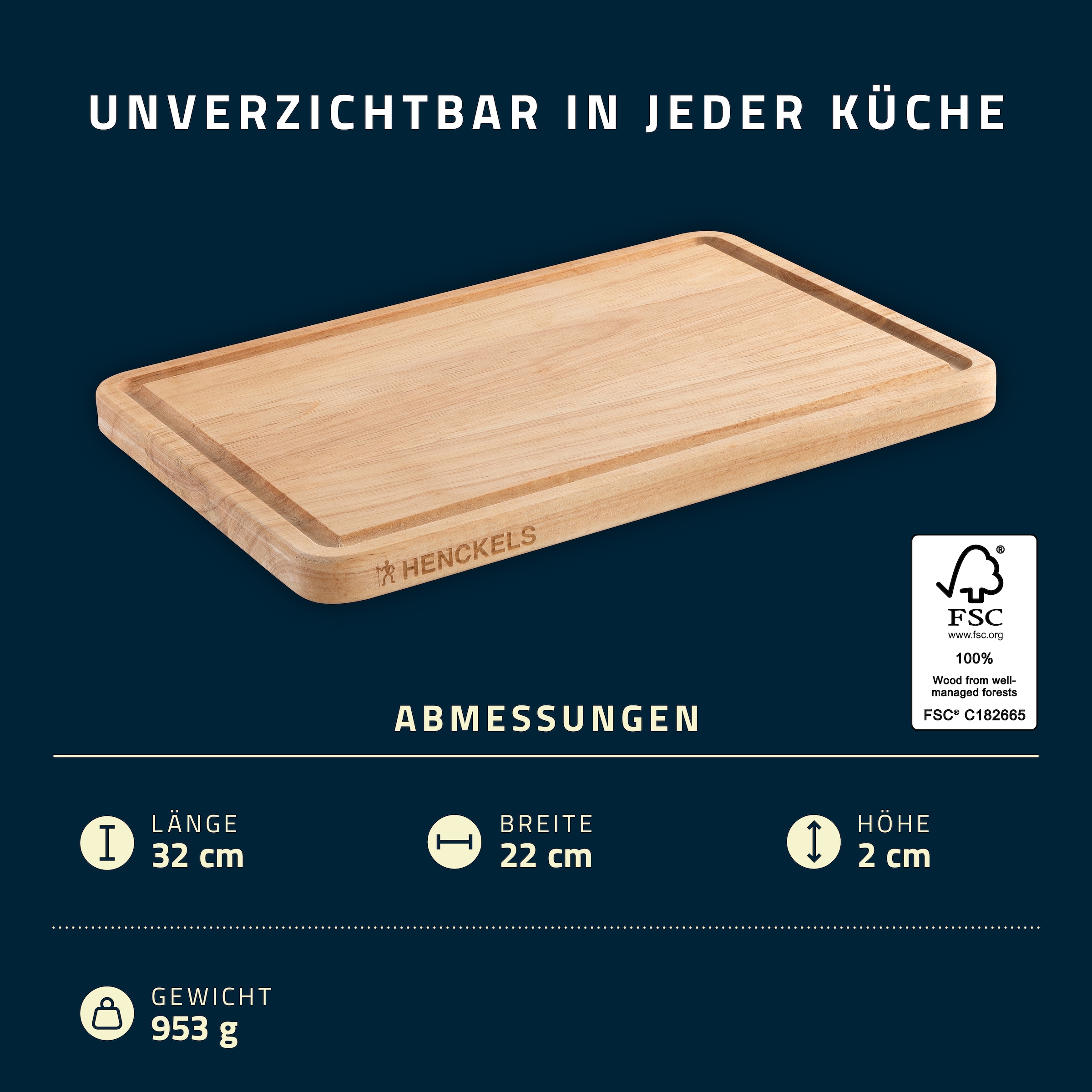 HENCKELS by ZWILLING Schneidebrett Kautschuk-Holz, Saftrille, klingenschonend