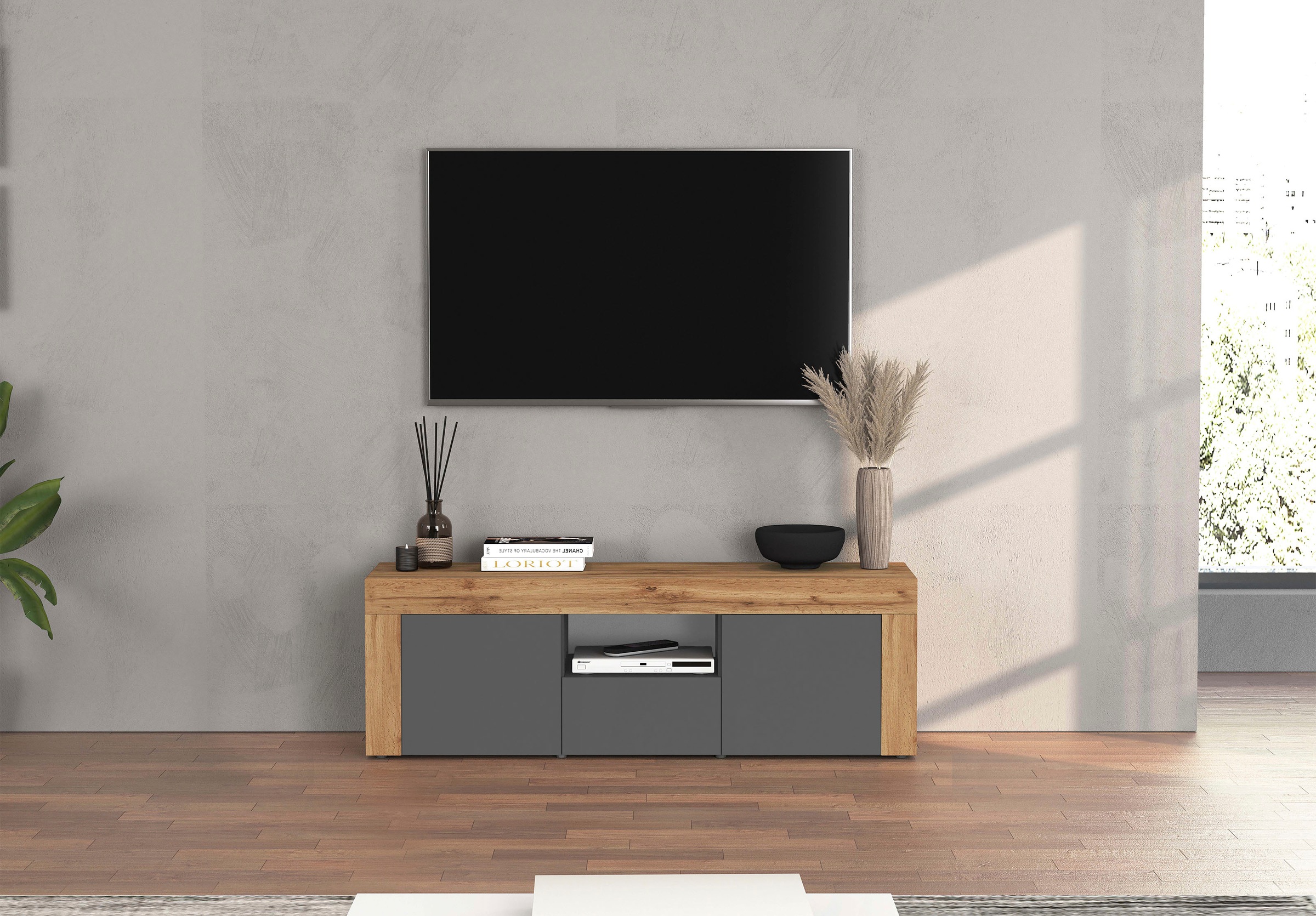 INOSIGN Lowboard »CHRONOS Breite 155 cm mit 2 Türen, 1 Schublade,1 offenes Fach«, (1 St.), TV-Board, Sideboard niedrig, Grifflos mit Push to Open 'Made in Italy'