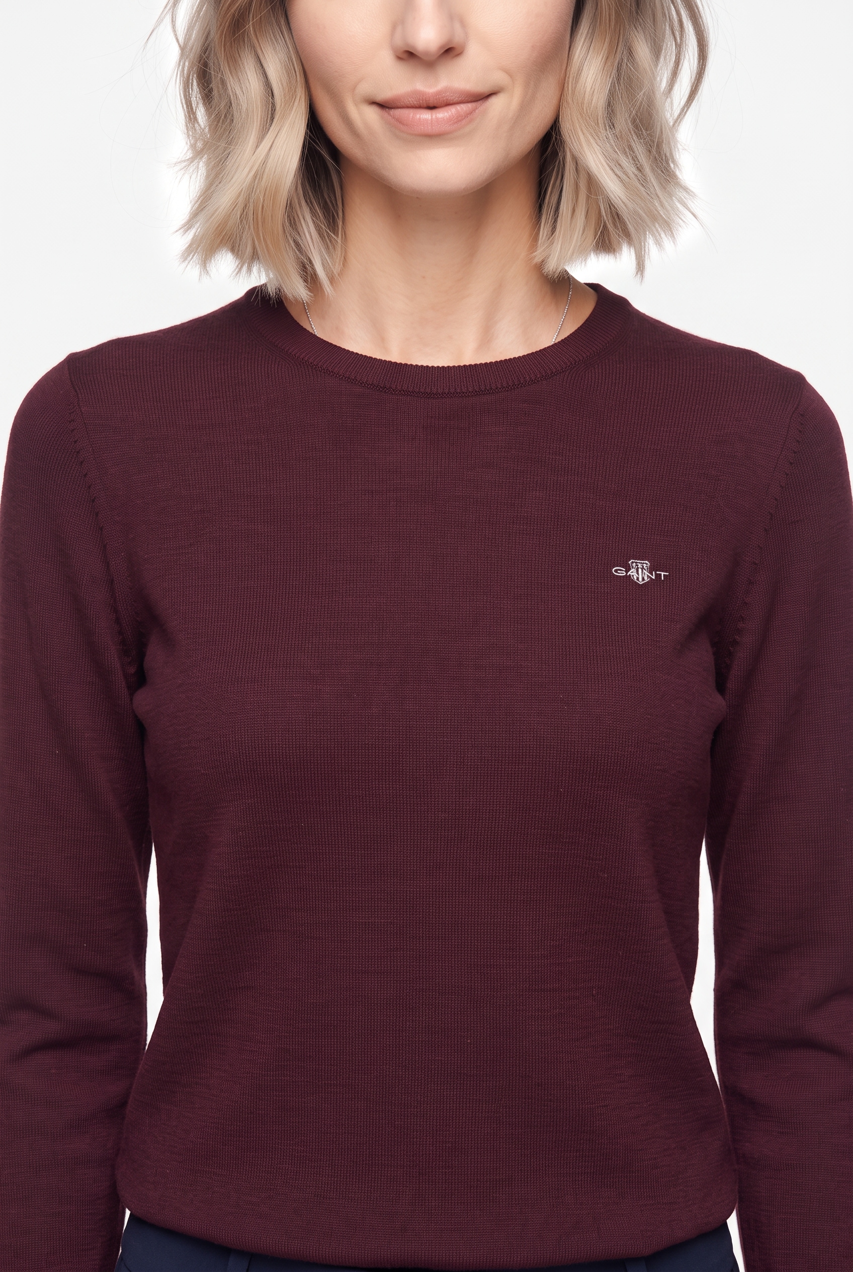 Gant Rundhalspullover »WOOL COTTON C-NECK« aus Wolle und Baumwolle
