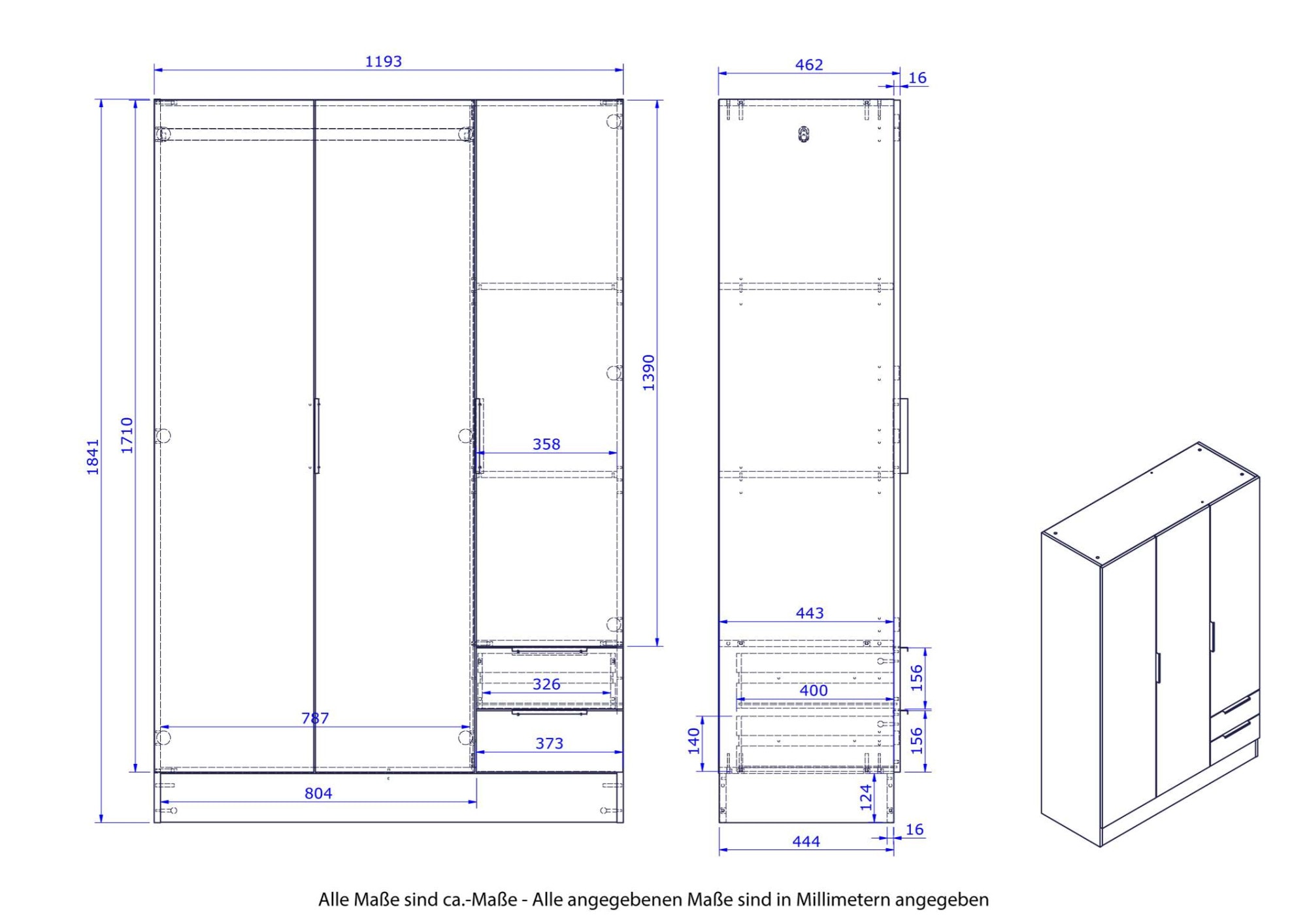 Composad Garderobenschrank »Espresso,Kleiderschrank, Raumsparschrank, Multifunktionsschrank«, (1 St.), mit 3 Türen und 2 Schubladen