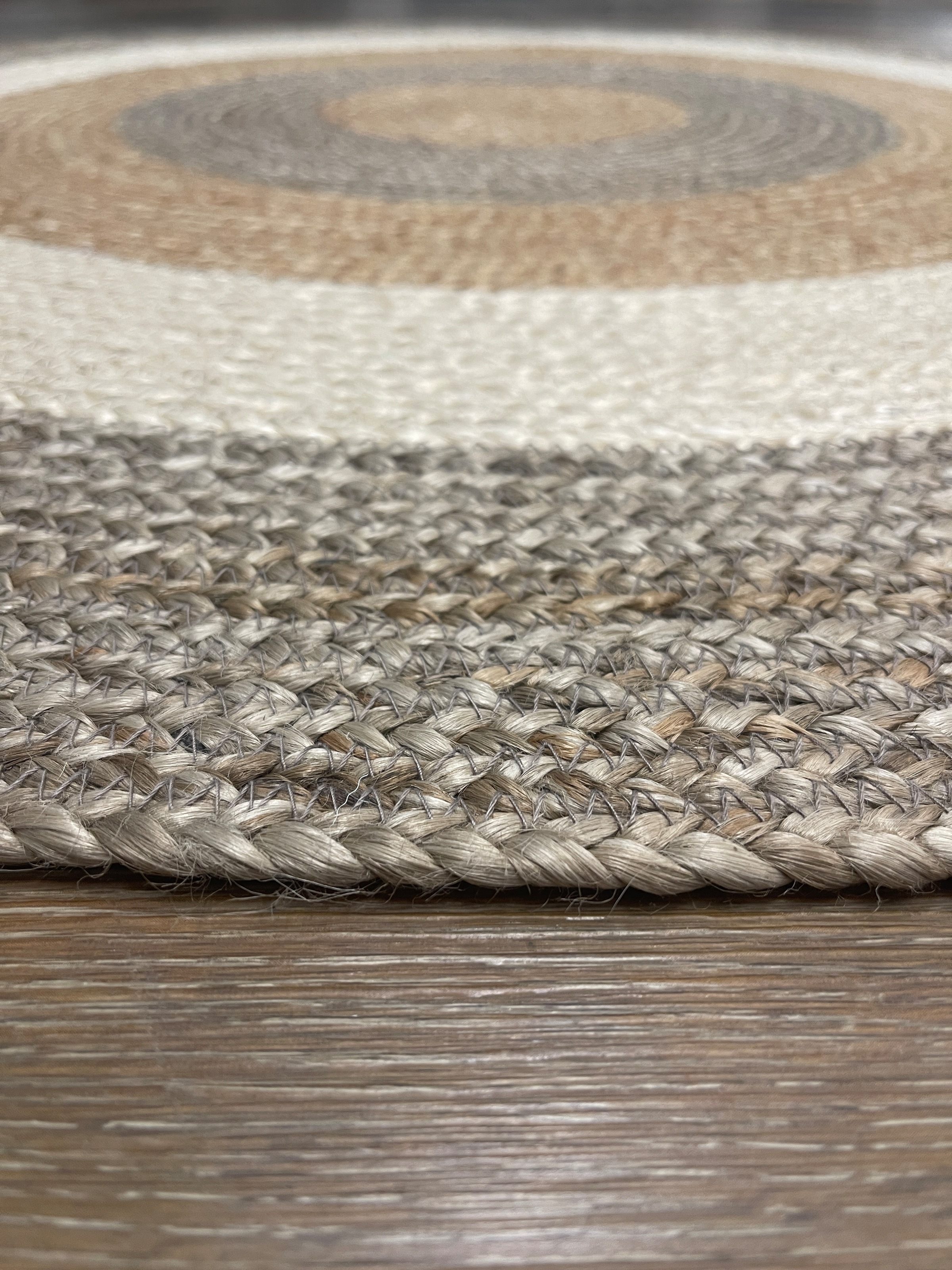 Teppich "Terra Rings", beige (natur, beige, taupe), H:10mm Ø:150cm, Jute, MYFLAIR MÖBEL & ACCESSOIRES, Teppiche, Teppich, Juteteppich, handgeflochten, Wendeteppich, gestreift, reine Naturfaser 3