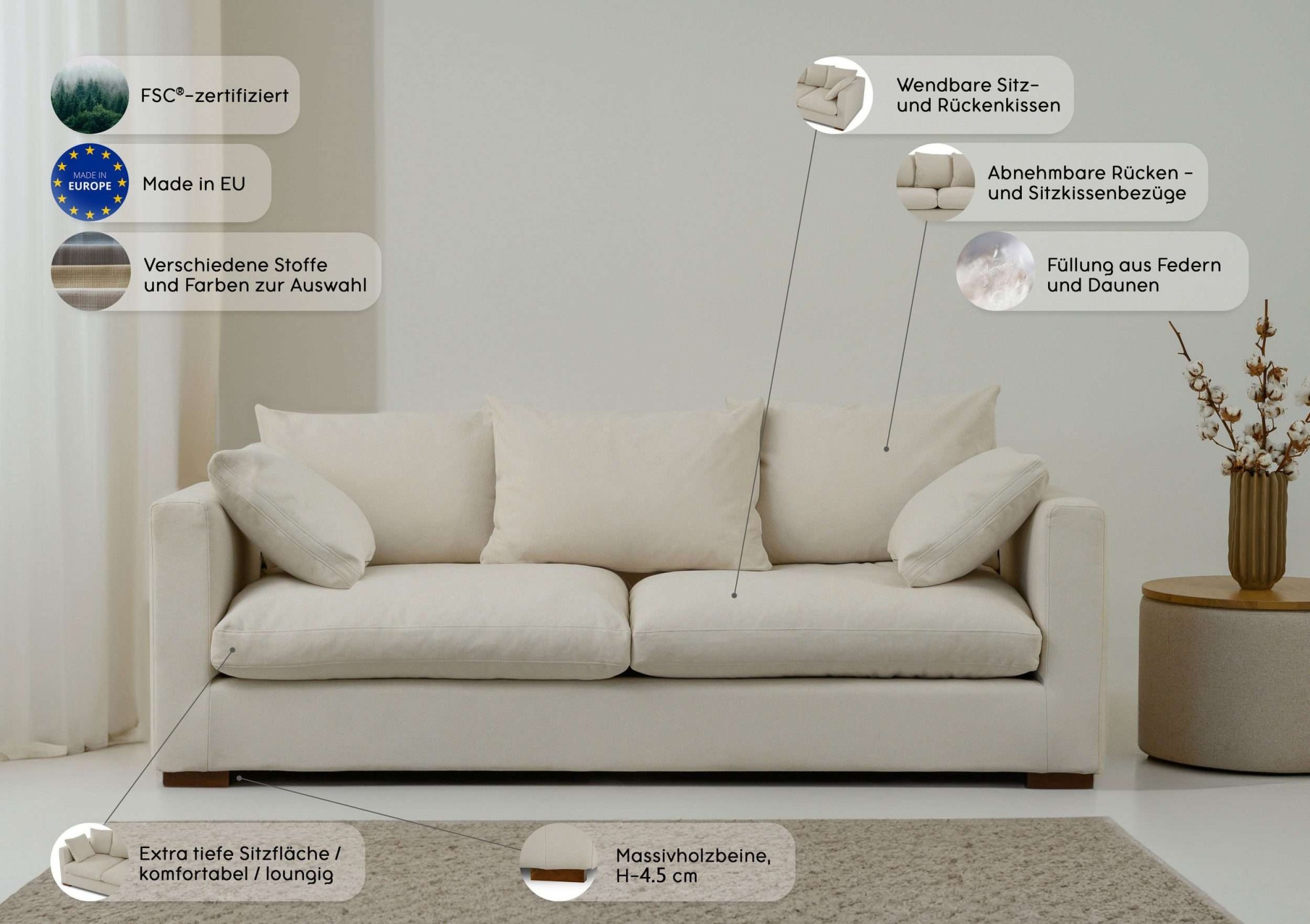 Thumbnail - Home affaire 2,5-Sitzer "Coray" extra weich und kuschelig, Füllung mit Federn und Daunen