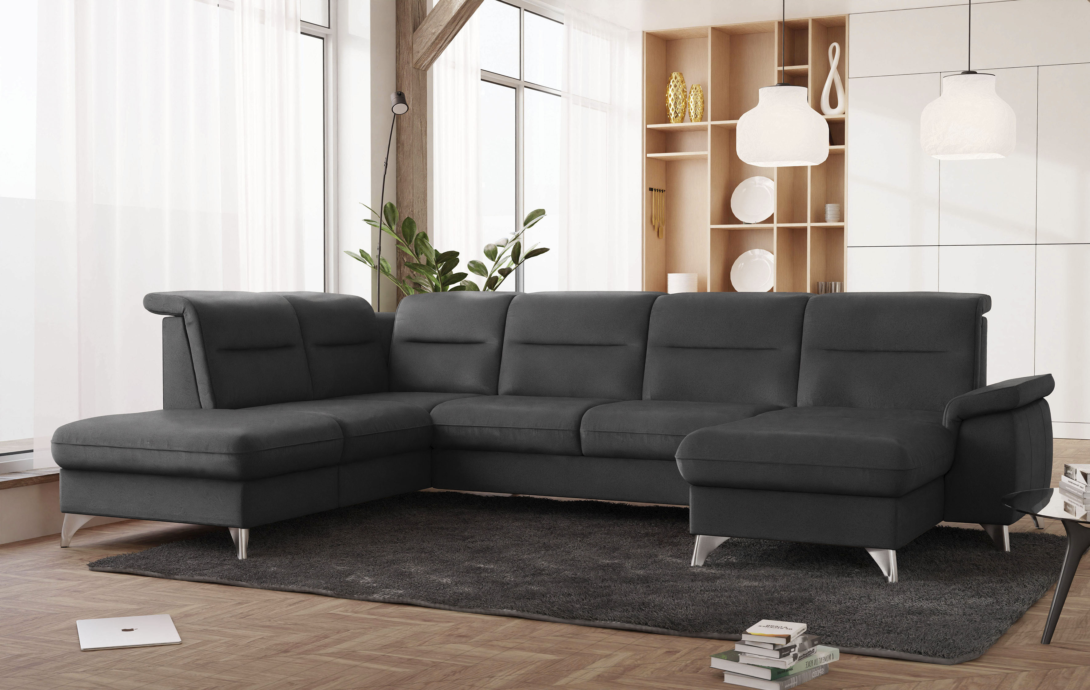 Wohnlandschaft SIT & MORE, B:329cm H:91cm T:225cm, grau, 100% Polyester, Sofas, "Astoria U-Form", wahlweise mit motorischer Relaxfunktion