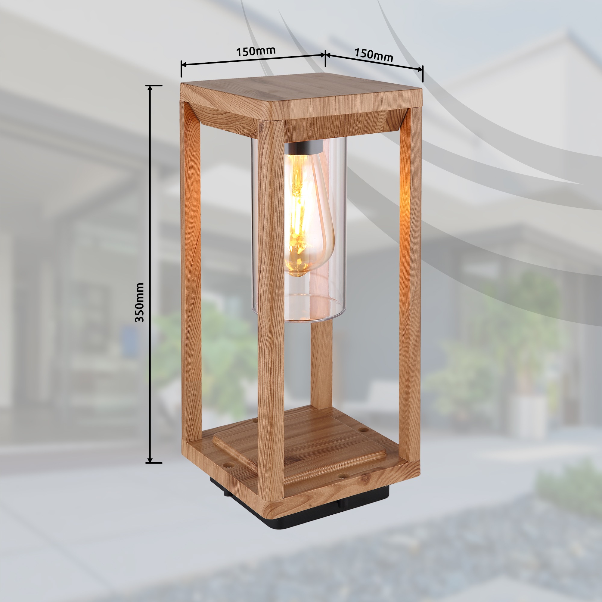 GLOBO LIGHTING Außen-Stehlampe »CANDELA«, Leuchtmittel E27 | ohne Leuchtmittel, Außenlampe/holzoptik/Sockelleuchte/IP44/LxBxH: 150x150x350mm