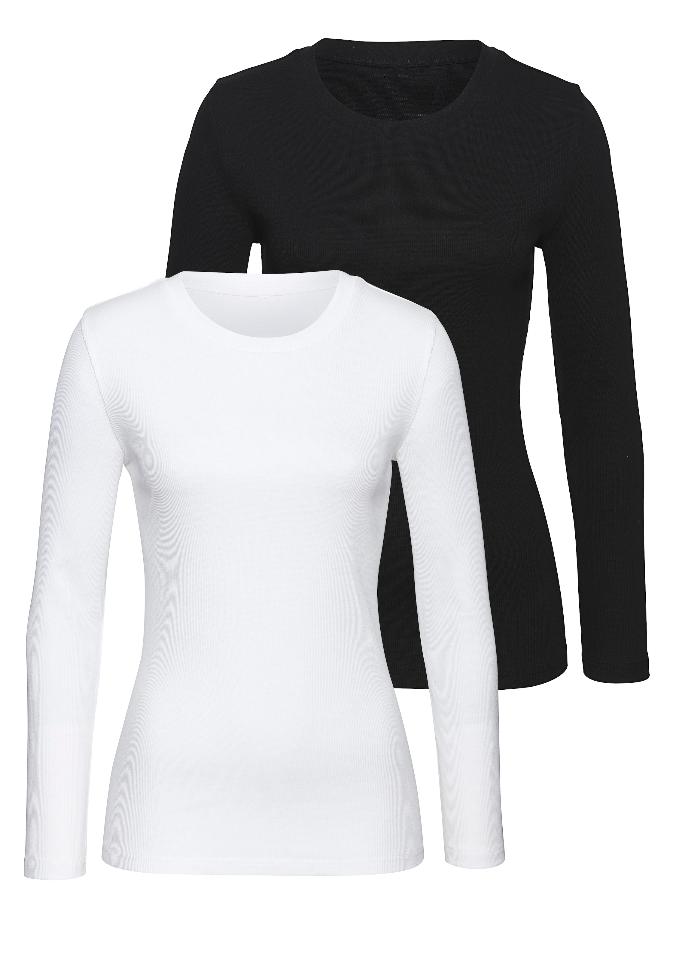 Vivance Langarmshirt "aus modischer Rippware" 2er-Pack, aus luftigem Baumwoll-Stretch