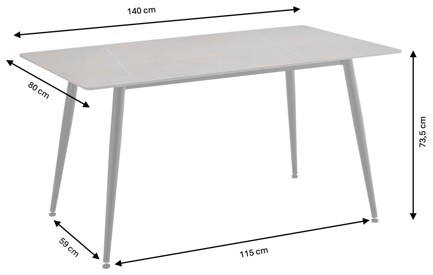OTTO home Essgruppe »Juniper« Set, 5 tlg. Tisch 140x80cm in Sinterstein-Keramikoptik mit 4 Stühlen, 360° drehbar
