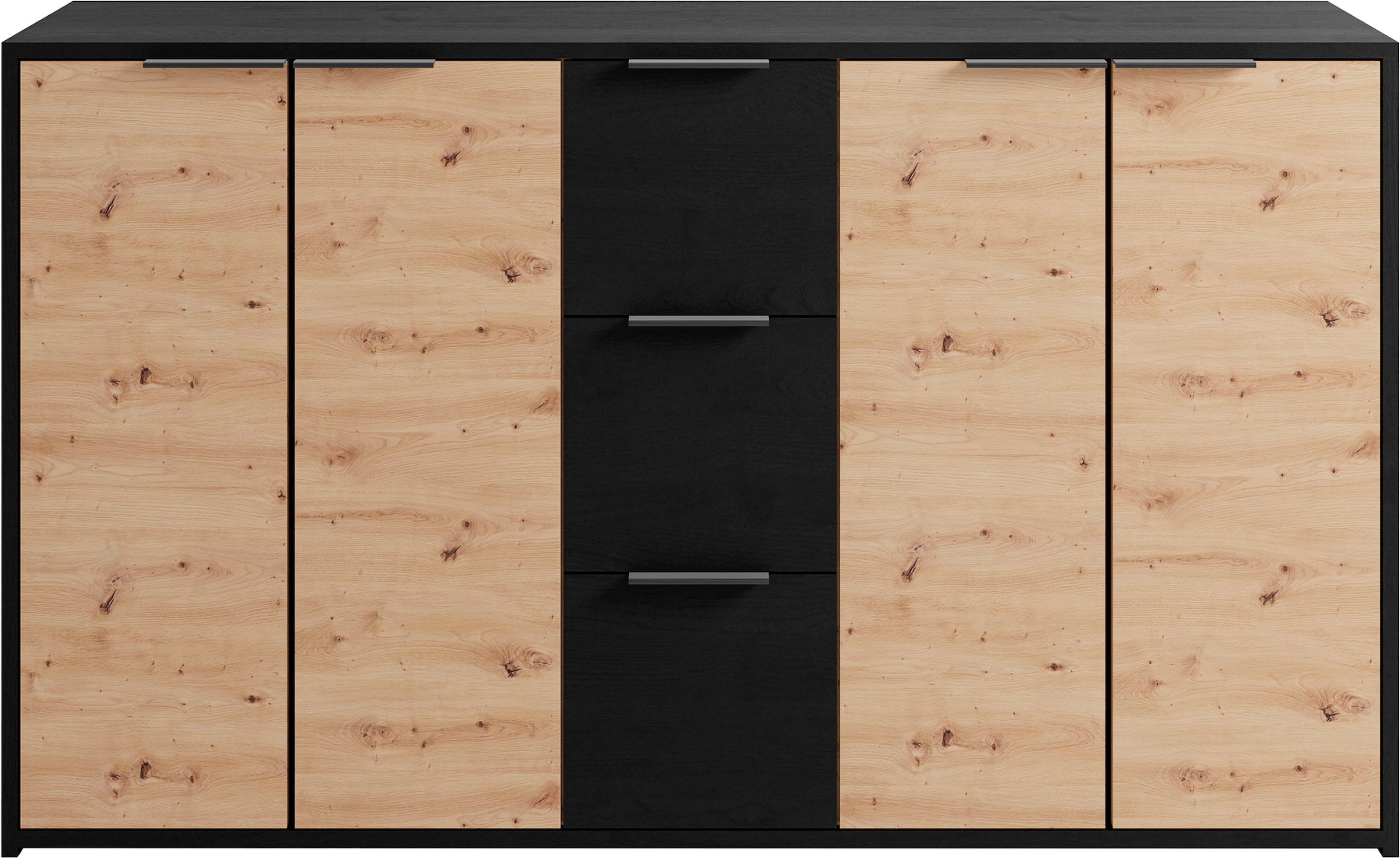 byLIVING Sideboard »Rimini«, Melamin Eiche schwarz und Artisan Eiche, 3 Schubkästen, 4 Türen