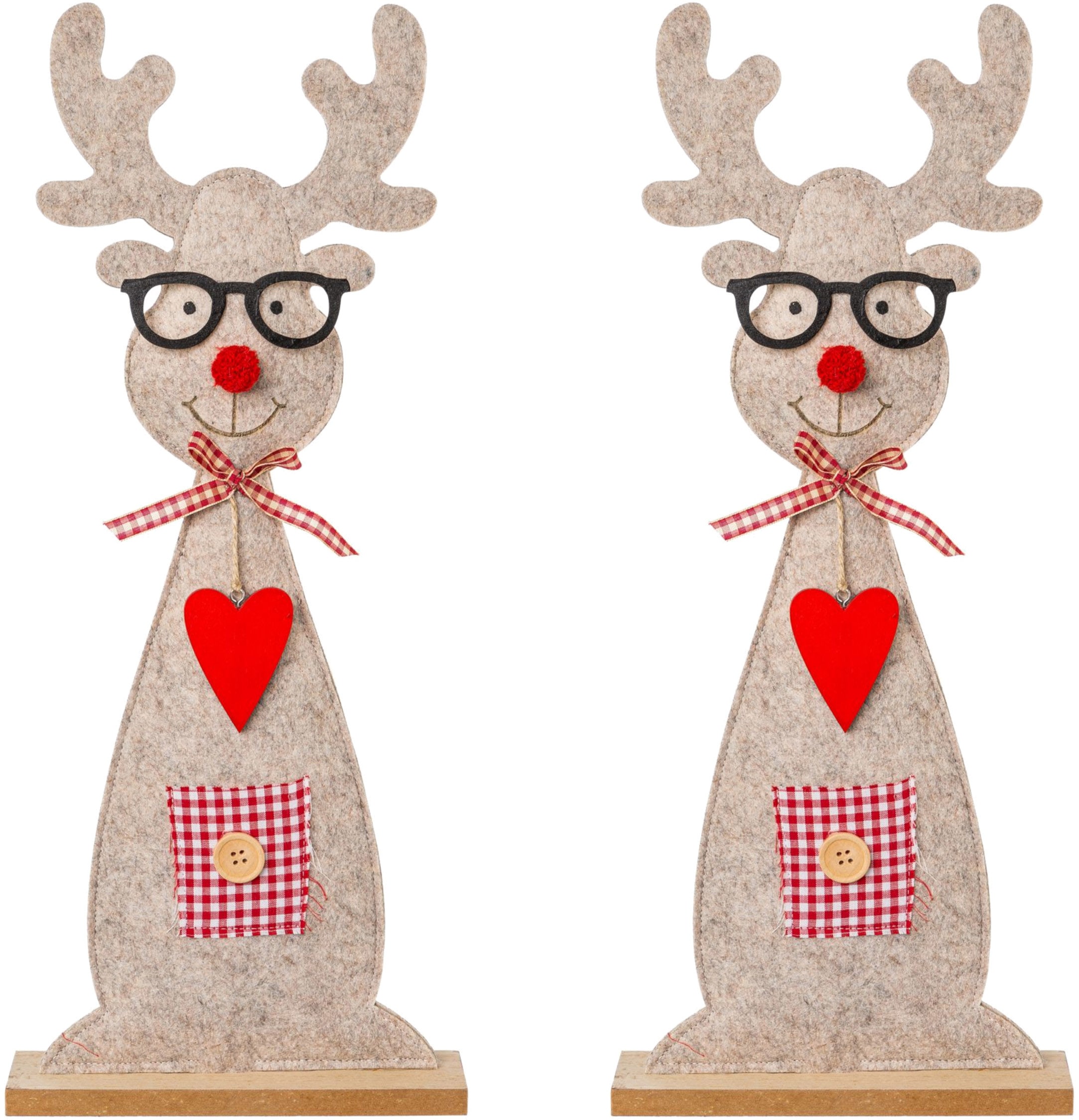 Creativ deco Weihnachtsfigur "Weihnachtsdeko", Hirsch aus Filz mit niedlicher Brille