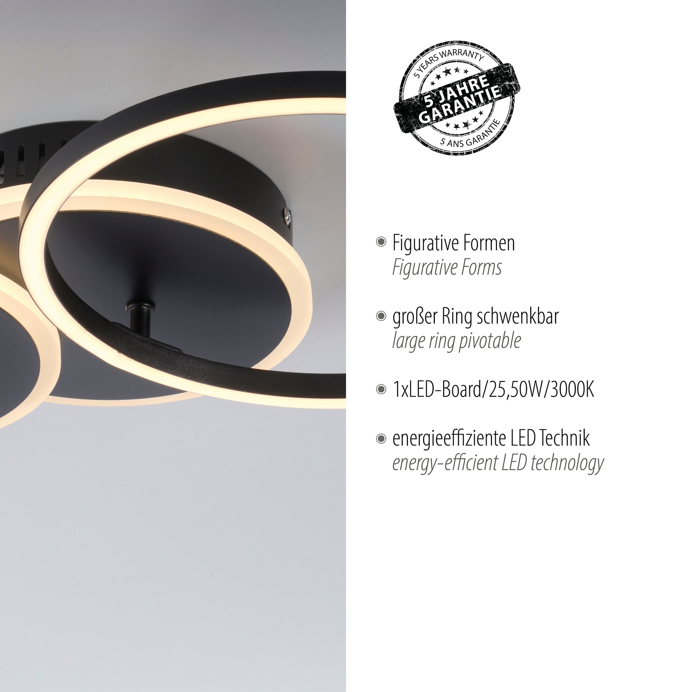 JUST LIGHT Deckenleuchte »SEVENT«, 1 flammig, Leuchtmittel LED-Board | LED fest integriert, LED