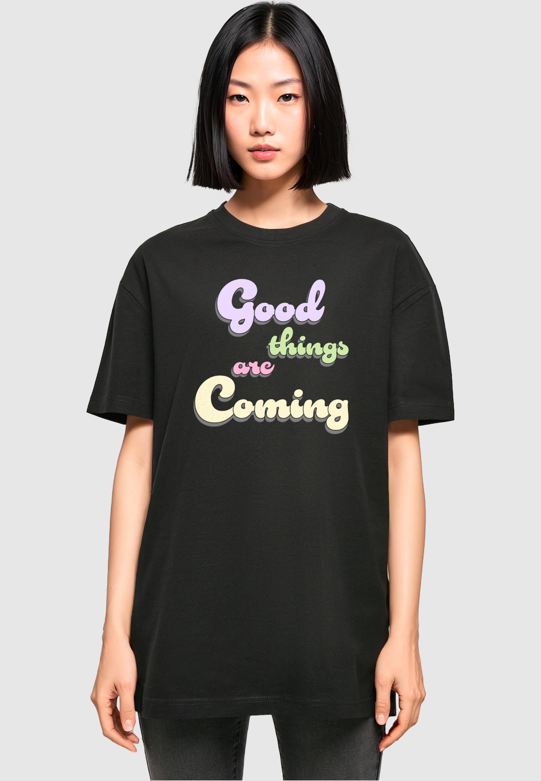 Merchcode T-Shirt »Merchcode Damen Ladies Good Things Oversized Boyfriend Tee«, (1 tlg.)