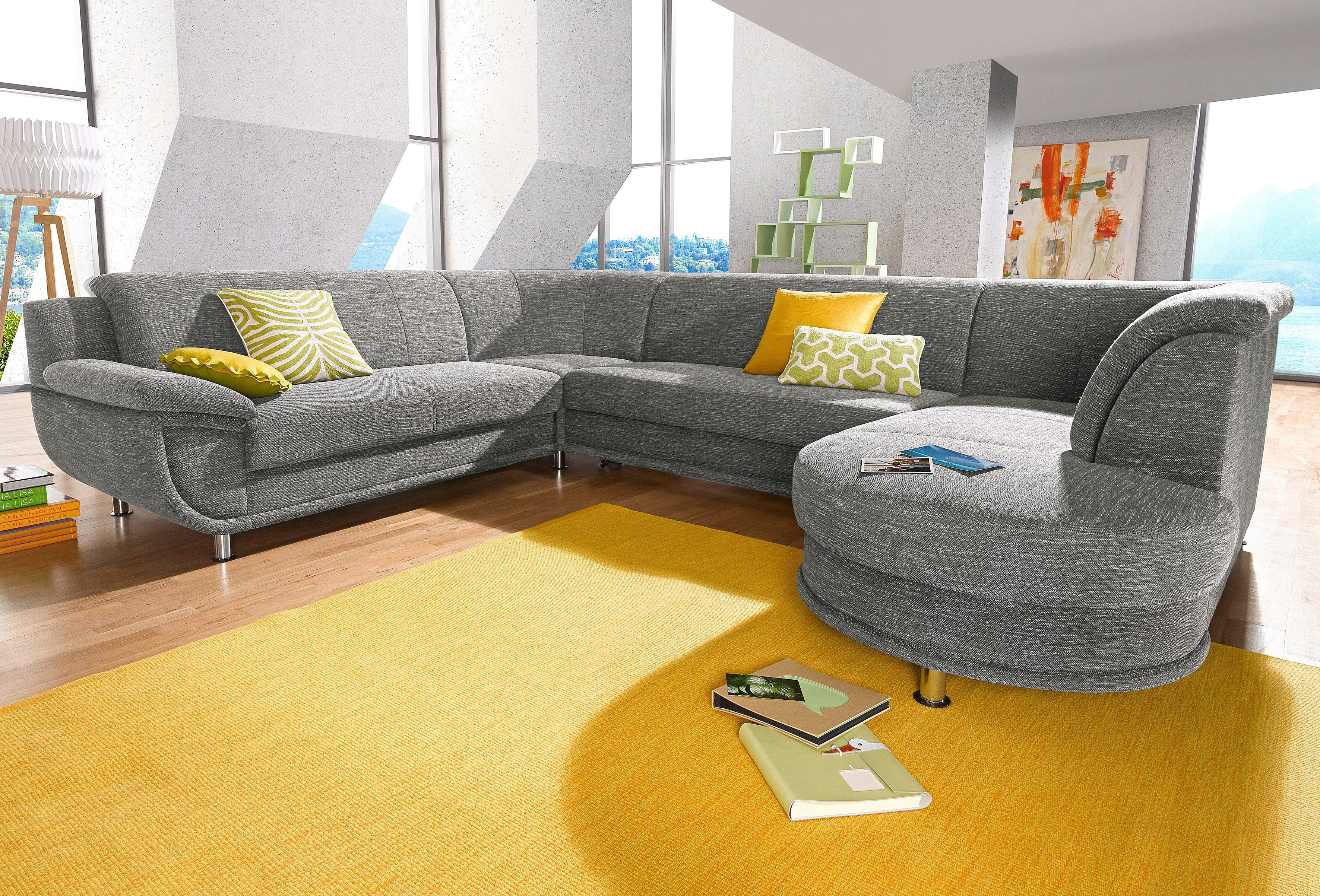 TRENDMANUFAKTUR Wohnlandschaft "Rondo, wahlweine mit Federkern, Breite 320cm, U-Form" inkl.Federkern und mit Bettfunktion