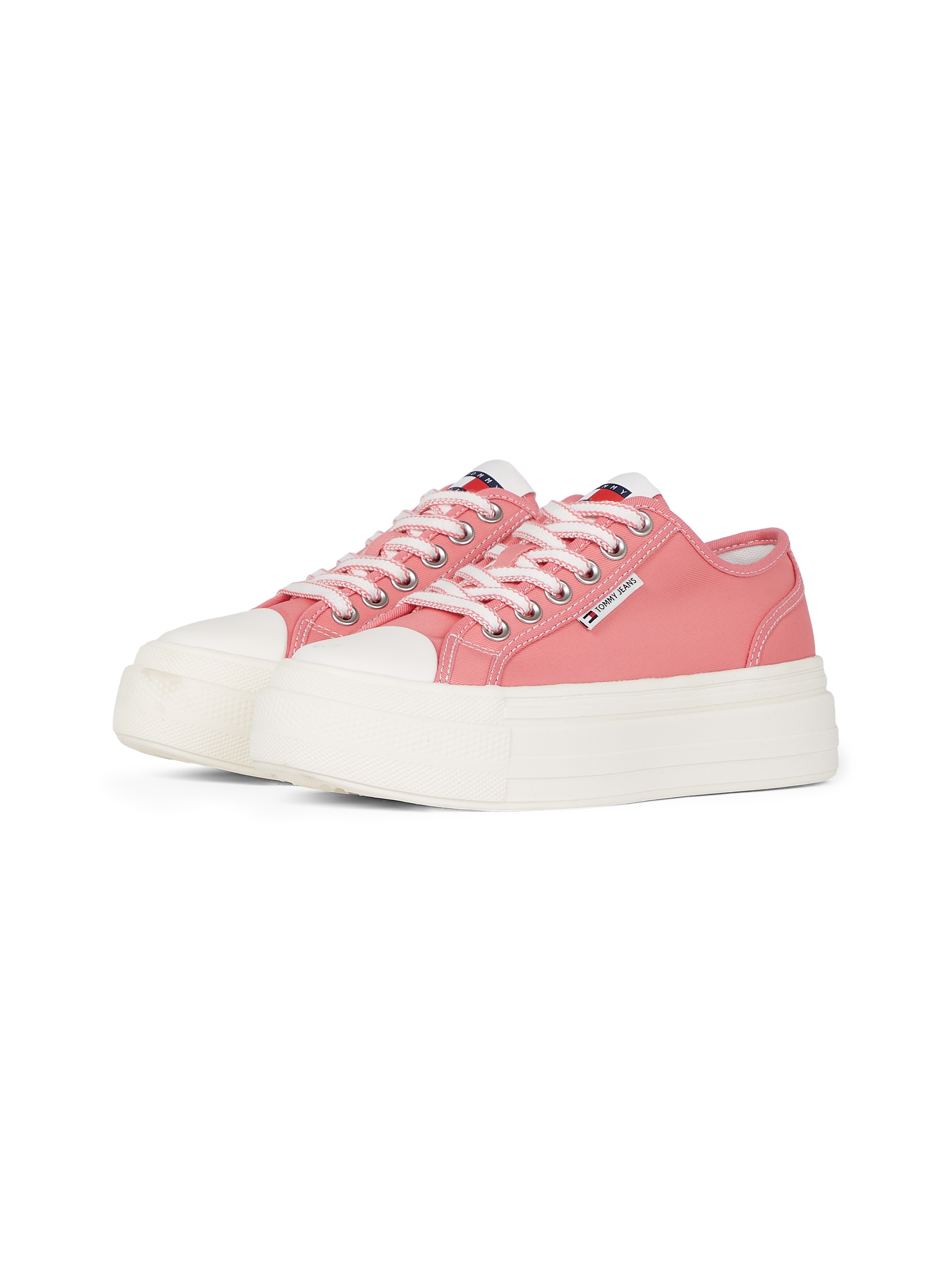 Tommy Jeans Plateausneaker "TJW FOXING FLATFORM SNEAKER LOW", Freizeitschuh, Halbschuh, Schnürschuh mit trendigen Kontra