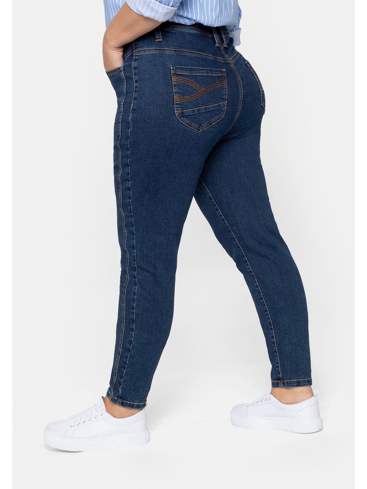 Sheego Stretch-Jeans »Große Größen«, «Die Girlfriend», mit vorverlegter  Seitennaht kaufen | BAUR | Straight-Fit Jeans