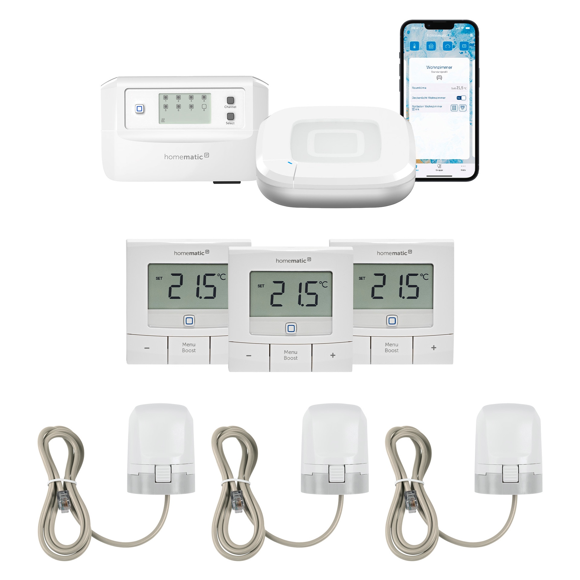 HOMEMATIC IP Smart-Home-Zubehör "Starter Bundle Fußbodenheizung für 3 Räume", B:31cm H:12cm T:37cmweiß, Smart-Home-Stationen