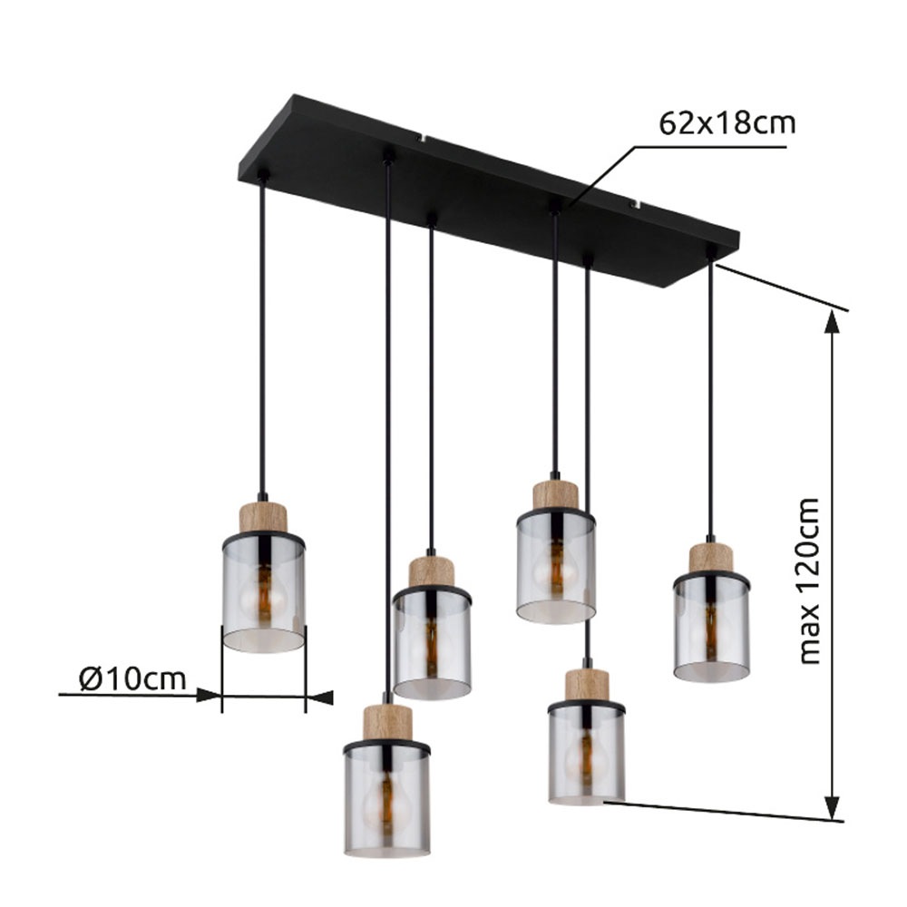 GLOBO LIGHTING Hängeleuchte »REID« E27 1 Stk. Wohnzimmerleuchte schwarz/Holz, Rauchglas, höhenkürzbar