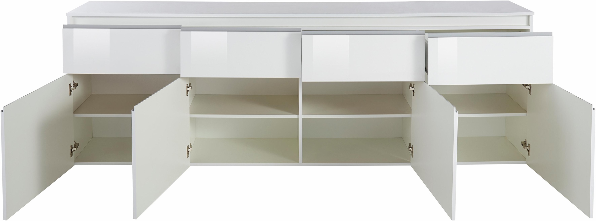 INOSIGN Sideboard »Magic, Kommode, Schrank, Kredenz«, mit 4 Türen, 4 Schubkästen sowie alufarbenen Softgriffen, Breite 240cm