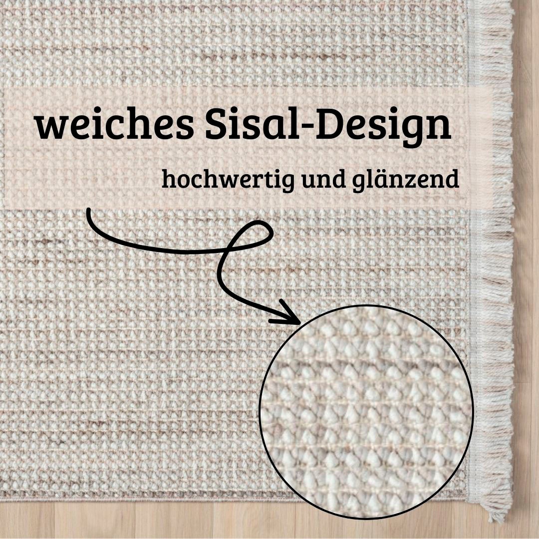 my home Teppich »Vals«, rechteckig, 7 mm Höhe, Uni Farben, meliert, Sisal-Optik, auch in rund erhältlich, mit Fransen