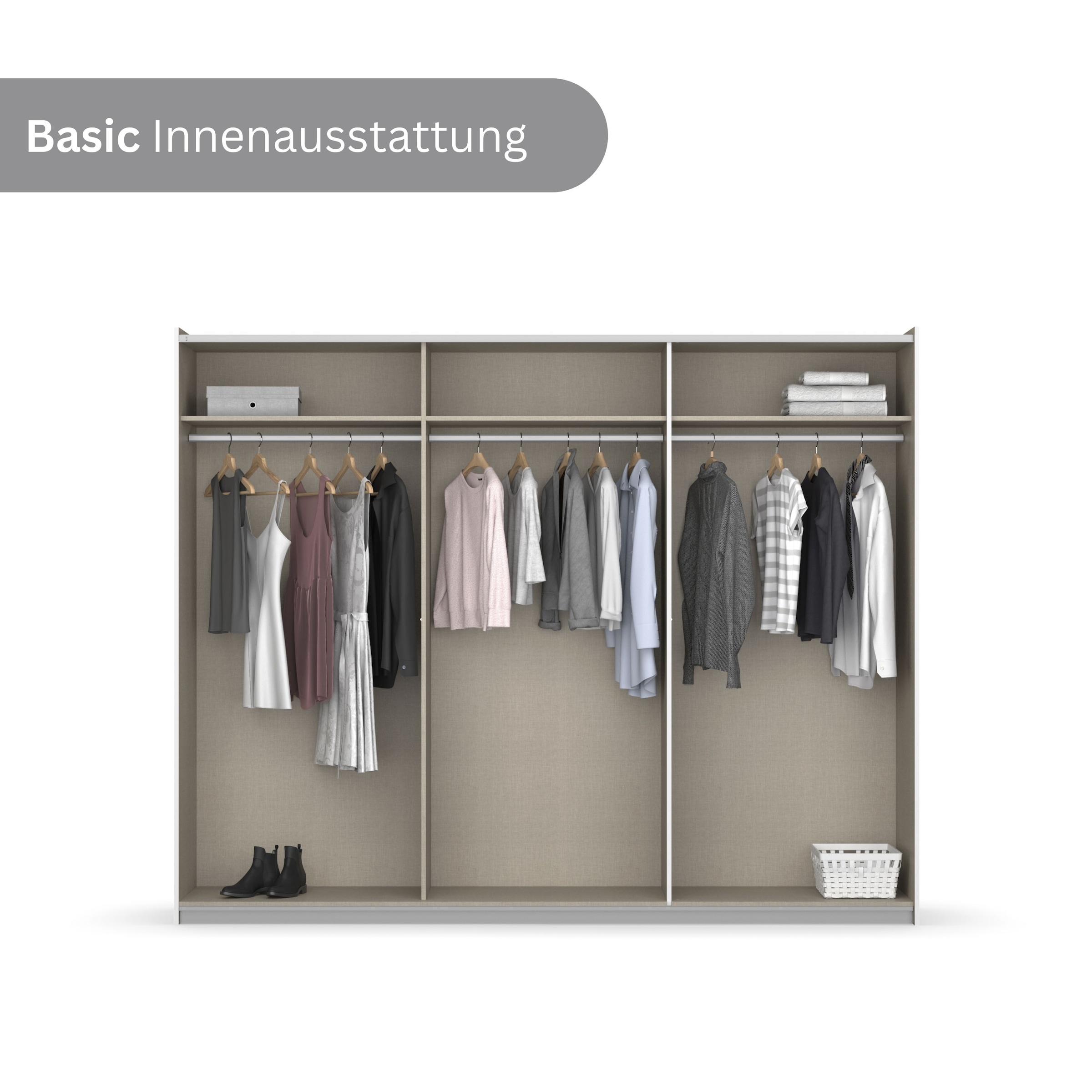 rauch Schwebetürenschrank »Kleiderschrank Schrank Garderobe Garderobenschrank Wäscheschrank NEO«, (in 3 verschiedenen Ausstattungen BASIC/CLASSIC/PREMIUM), mit großzügigem Stauraum und vielfältigen Farbkombinationen