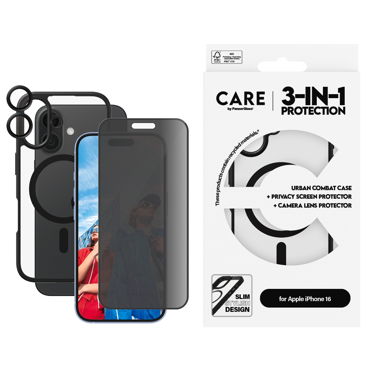 Displayschutzglas »3-in-1 Protection, Privacy Glass, Case, Lens Cover«, für Apple...