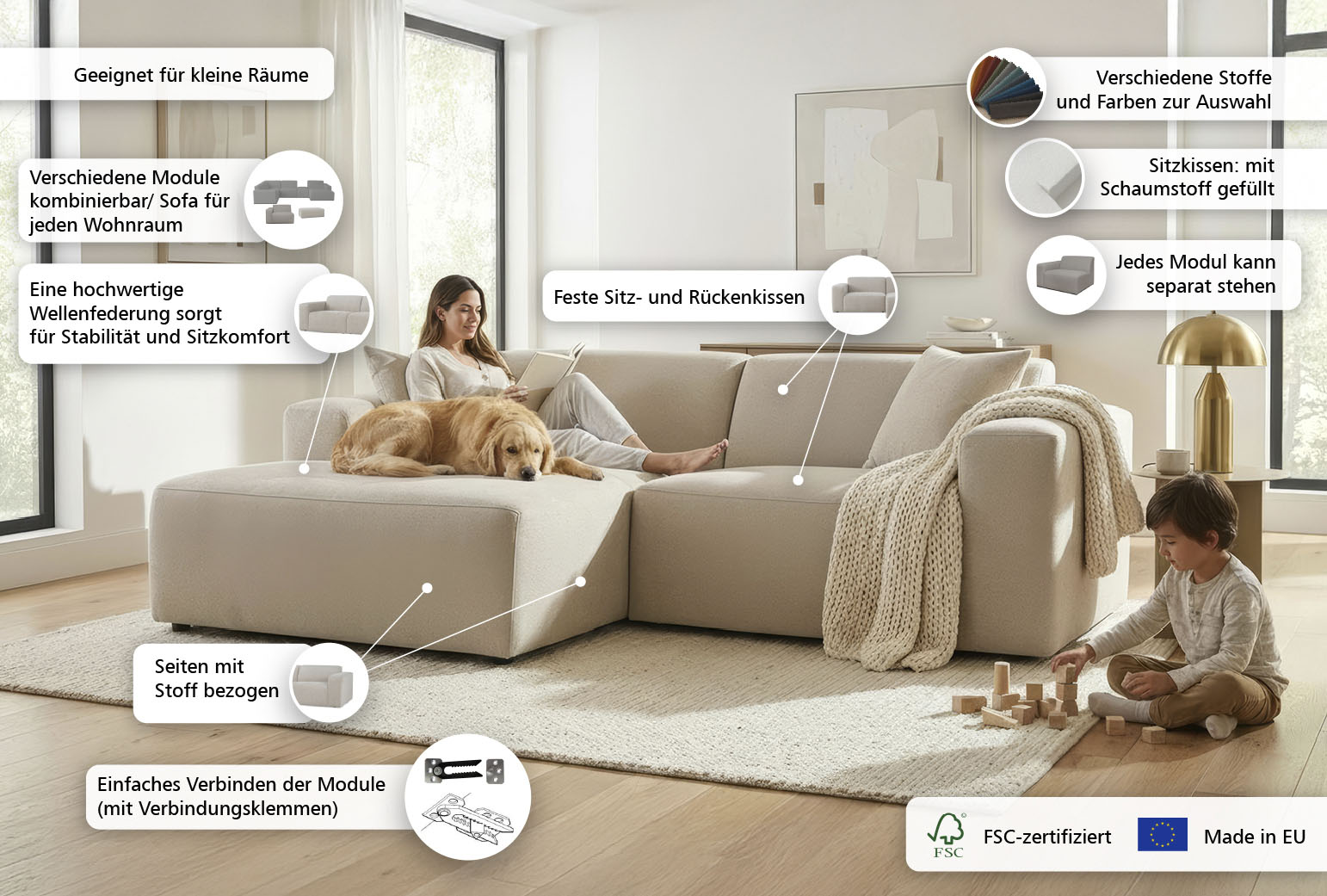 Thumbnail - OTTO home Ecksofa "Koa, 228 cm, L-Form, Modulsofa in Cord, Chenille, Struktur, Webstoff" Designsofa, weicher Lounge-Sitz...