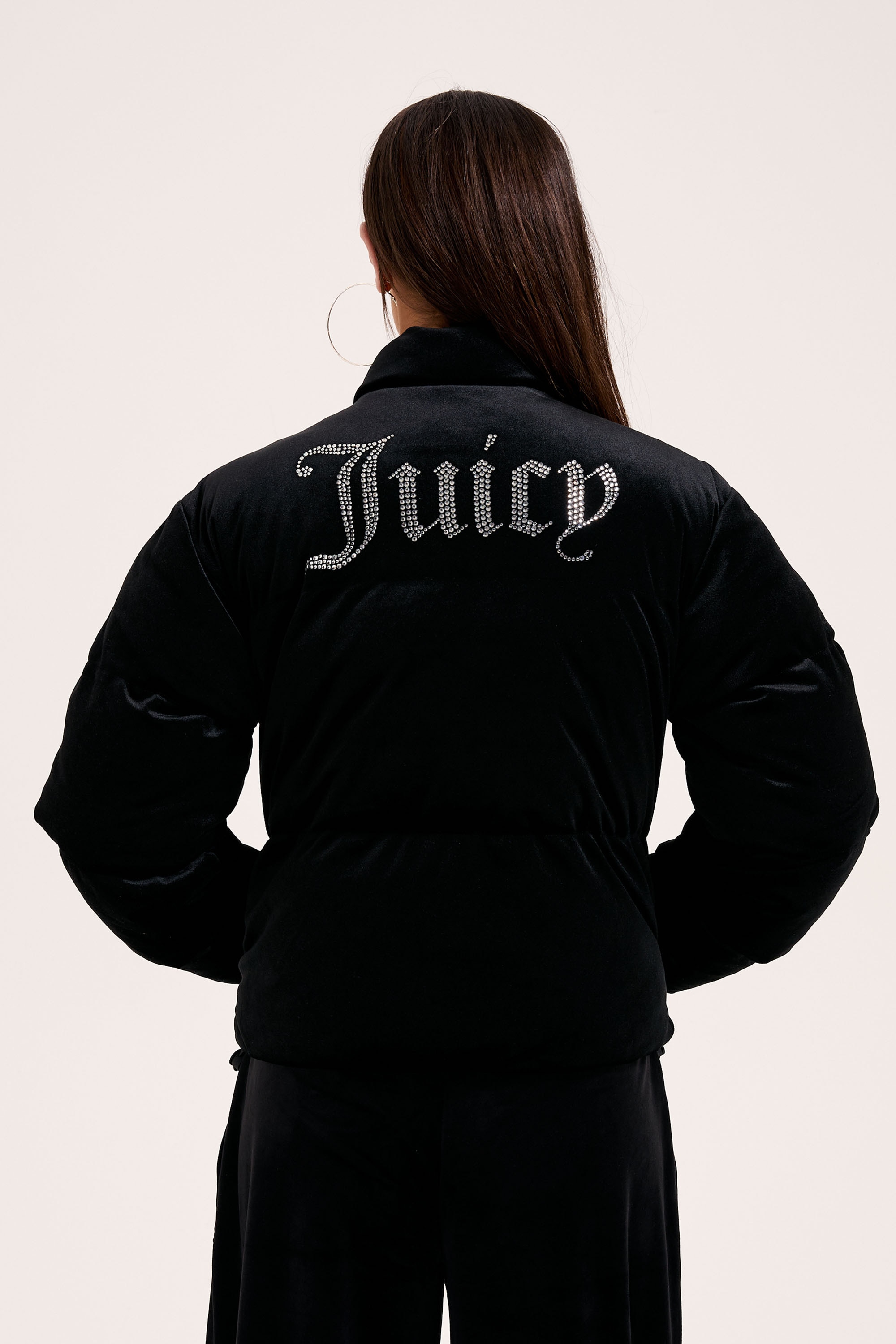 Juicy Couture Steppjacke »JUICY VELOUR PUFFA JACKET Damen« ohne Kapuze Steppjacke Damen, Winterjacke, Übergangsjacke, Velour, Glitzer, Sale