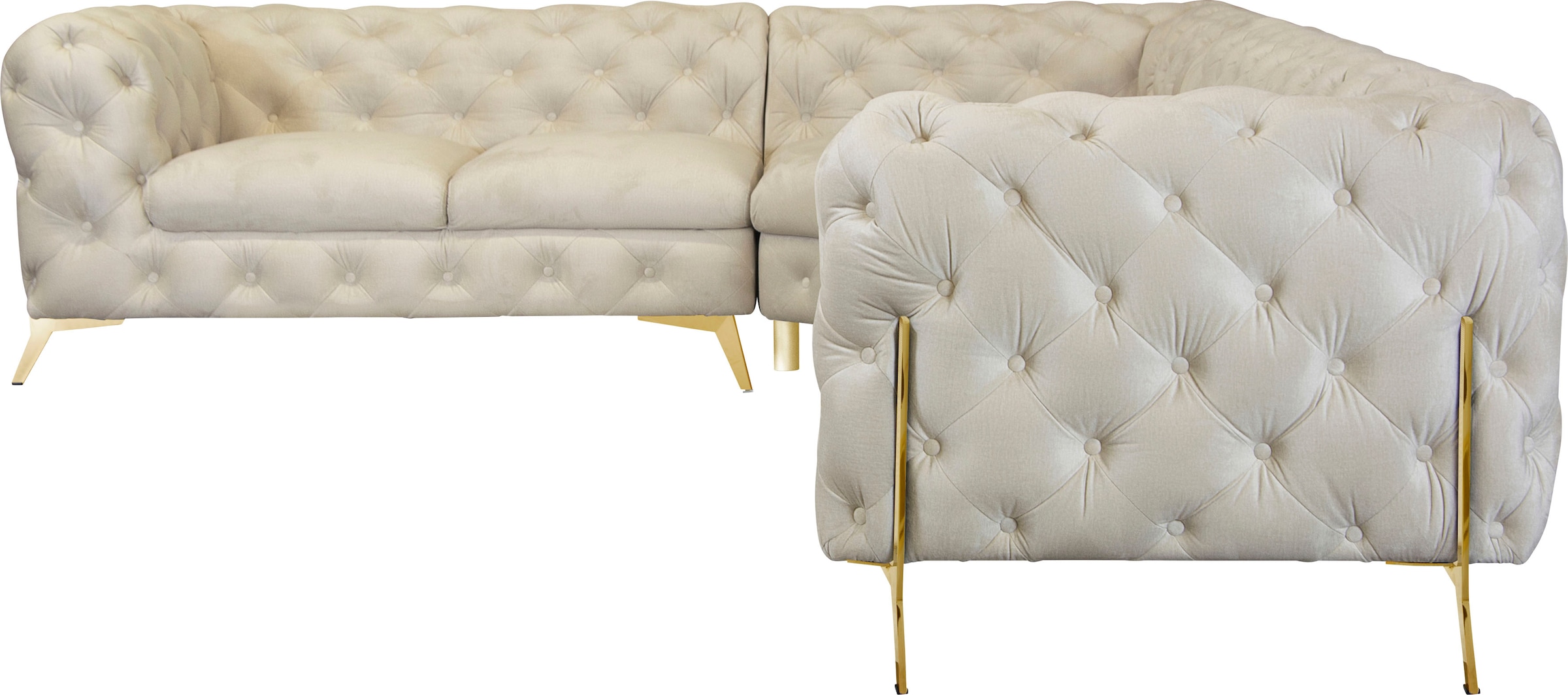 Leonique Chesterfield-Sofa »Amaury L-Form«, großes Ecksofa, Chesterfield-Optik, Breite 323 cm, Fußfarbe wählbar