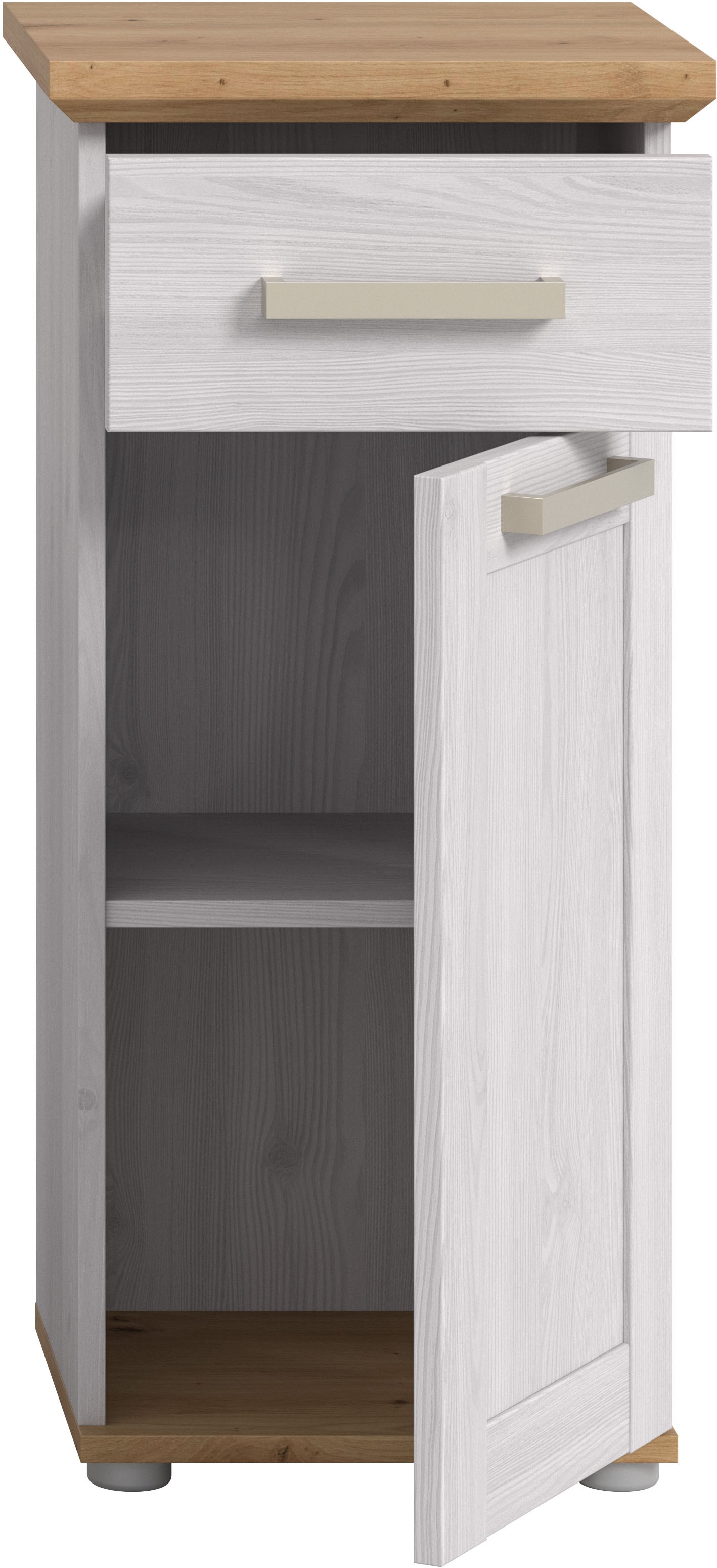 welltime Unterschrank »COSENZA, Höhe 85cm, 1 Tür, 1 Schubkasten, 1 Einlegeboden, 2 Fächer« in Landhausoptik, mit weiteren Artikel der Serie kombinierbar, 1 Stk. tlg. Standschrank, Badezimmerschrank, Bad, Badezimmer