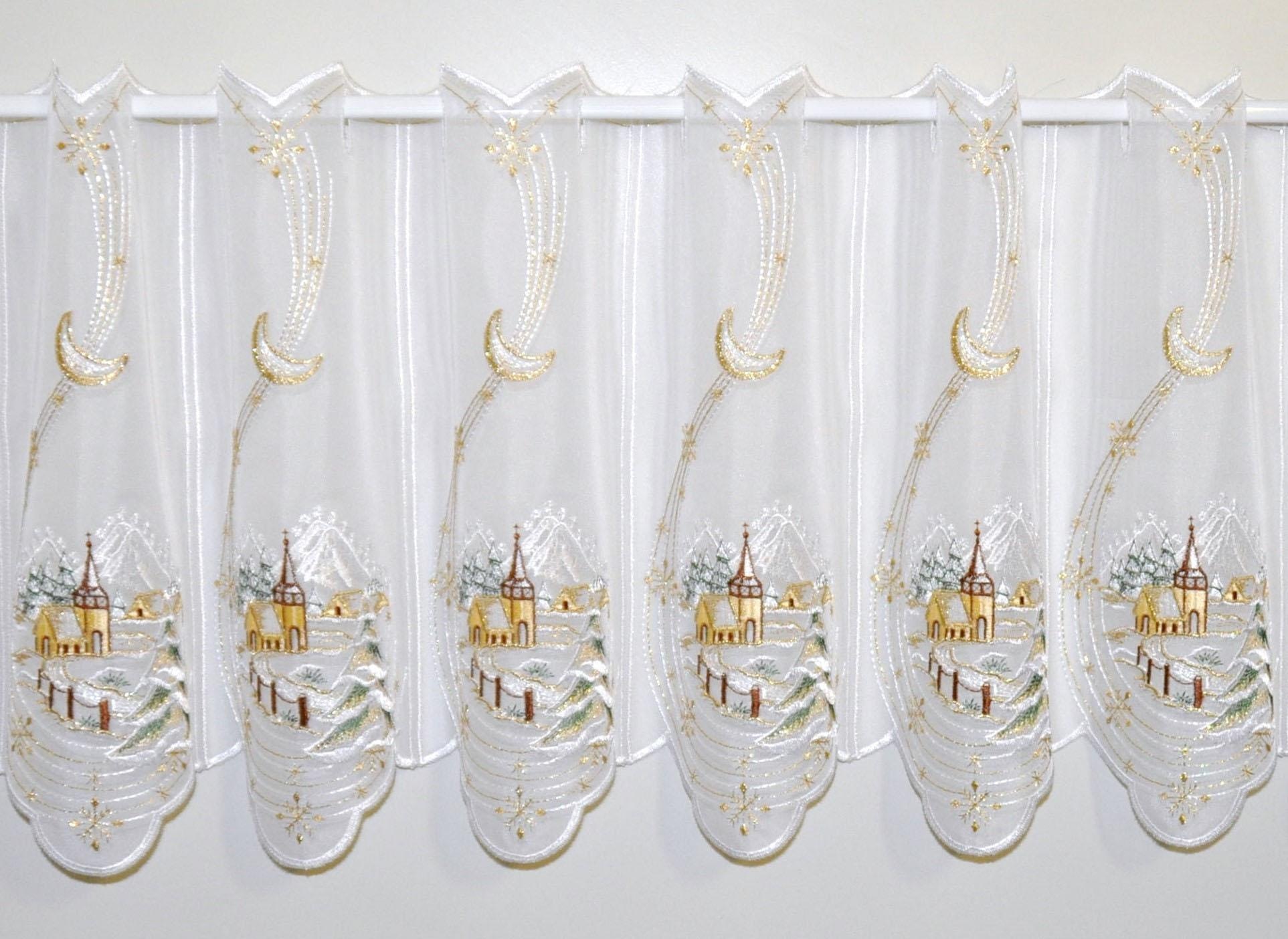 Stickereien Plauen Scheibengardine "Winterlandschaft" Stangendurchzug 1 Stk günstig online kaufen