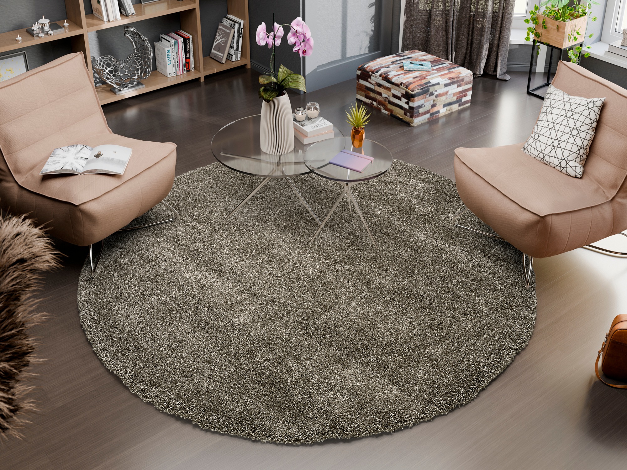 OCI DIE TEPPICHMARKE "MONTIS" rund 45 mm Höhe uni, Langflor, Shaggy, auch in rund, quadratisch und Läufer erhältlich