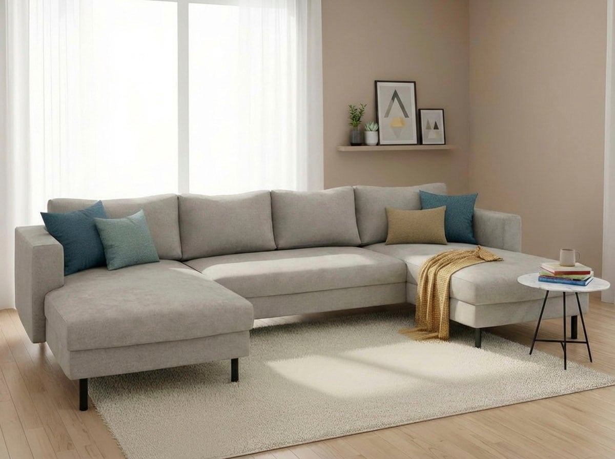 TRENDMANUFAKTUR Wohnlandschaft »Amazing II, wahlw. mit Schlaffunktion & Bettkasten, Fuß schwarz« Sofa in U-Form, in Cord, Struktur LEO o. Struktur LINO, Breite 305 cm