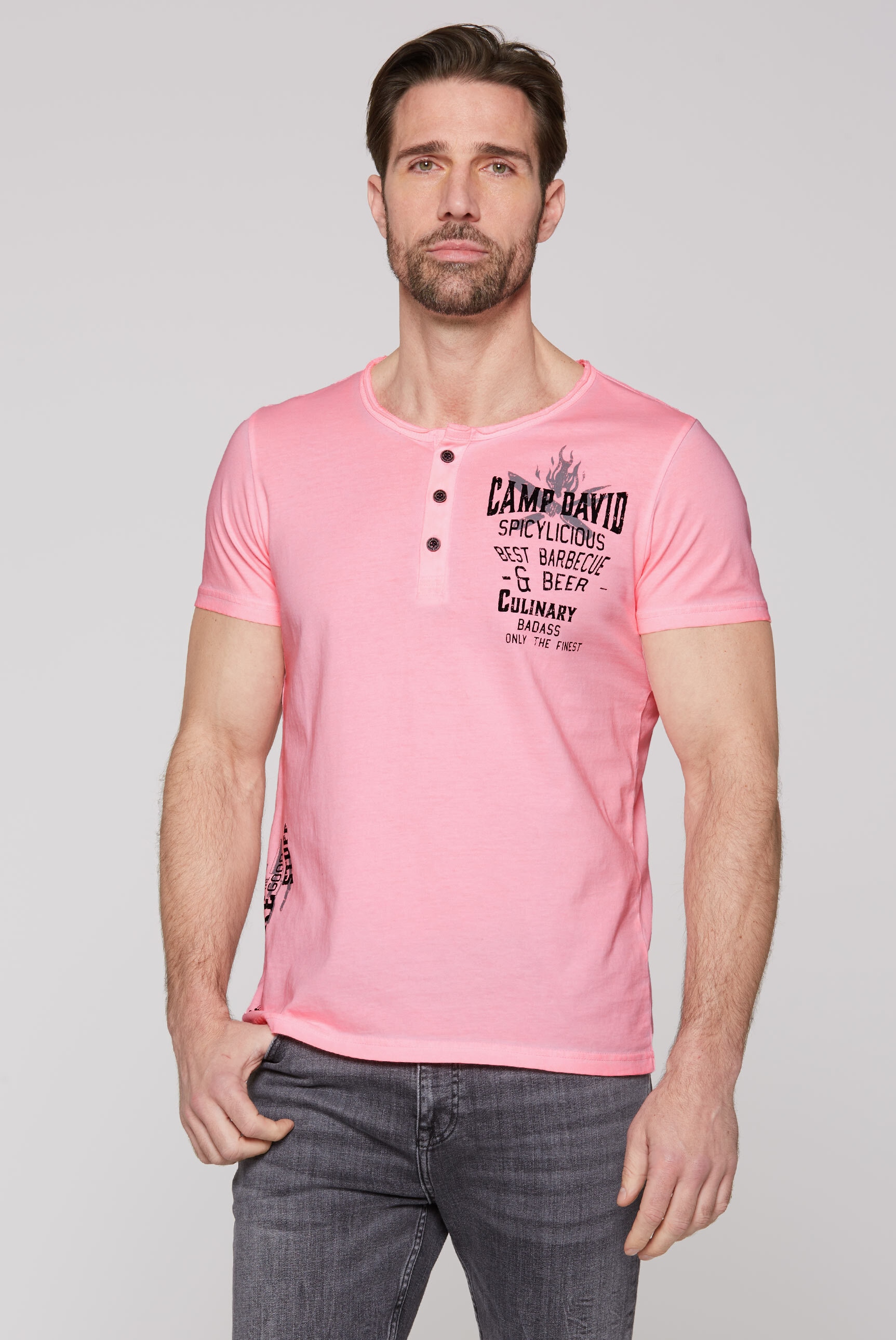 CAMP DAVID Henleyshirt, mit Used-Kanten günstig online kaufen