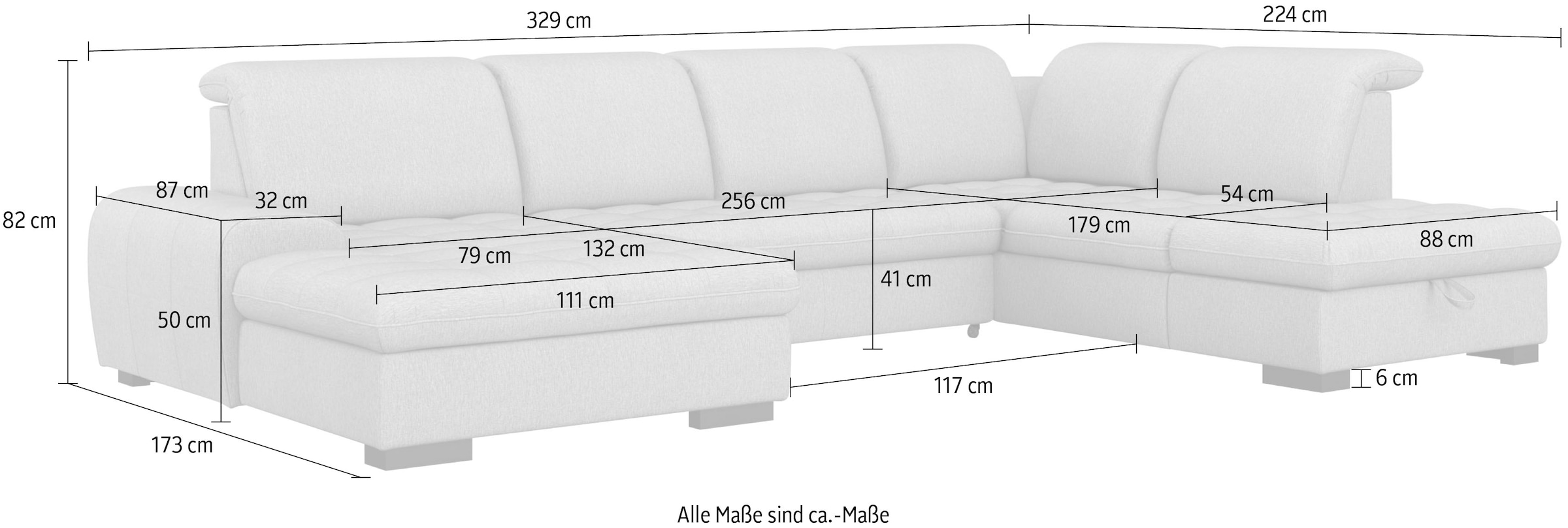 sit&more Wohnlandschaft »Luxor U-Form«, wahlweise mit Bettfunktion, Bettkasten und Kopfteilverstellung