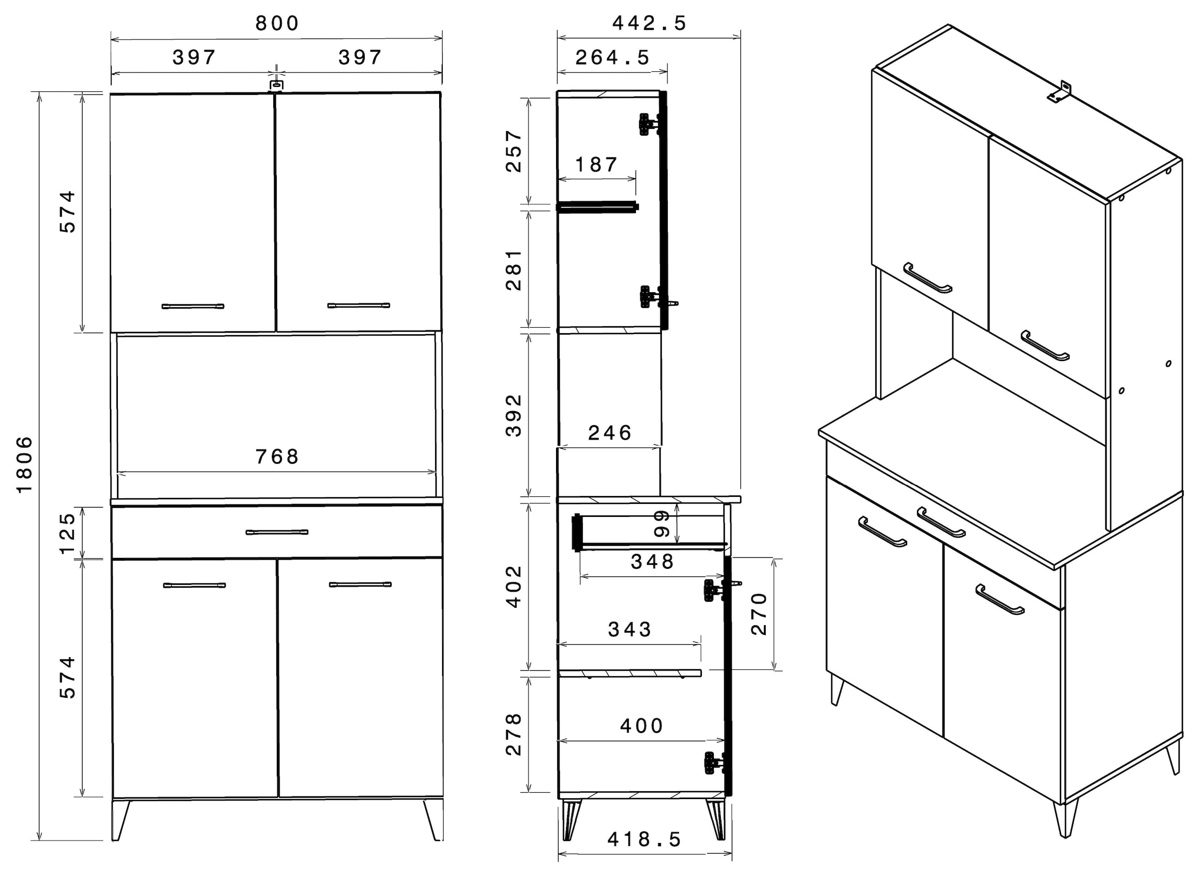 Parisot Schrank-Set »Malice 3«, (2 St., Buffet und Beistellschrank/Insel), viel Stauraum, tolle Optik, gute Funktion, variabel stell- und nutzbar