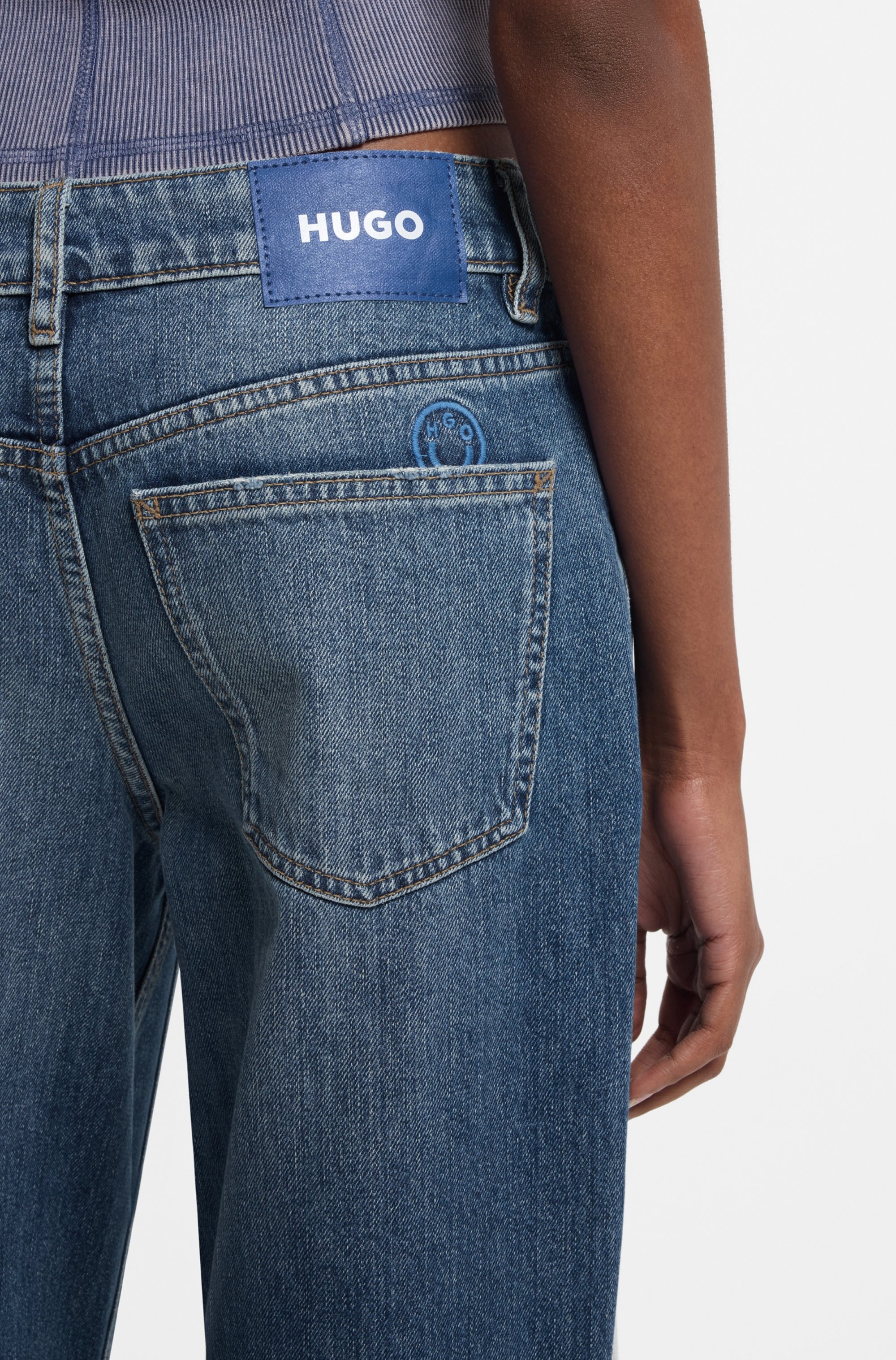 HUGO Blue Loose-fit-Jeans "Gamala" mit ausgefranstem Saum, Baggy-Fit günstig online kaufen