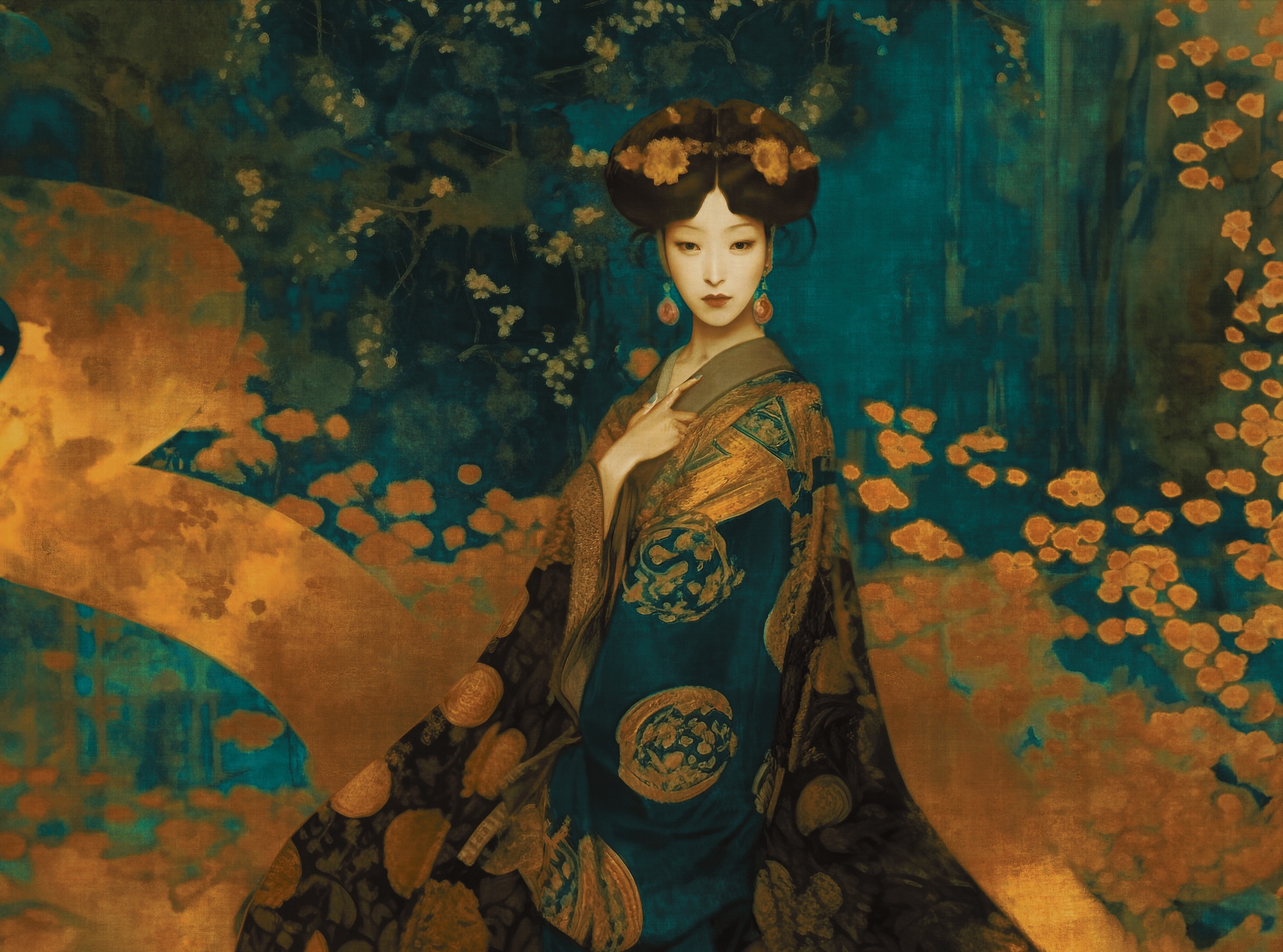 living walls Fototapete »The Wall 4 Eyecatcher – Asiatisches Frauenporträt Vlies-Fototapete« botanisch | floral | matt leicht strukturiert Asiatisches Frauenporträt mit ausdrucksstarker Wirkung