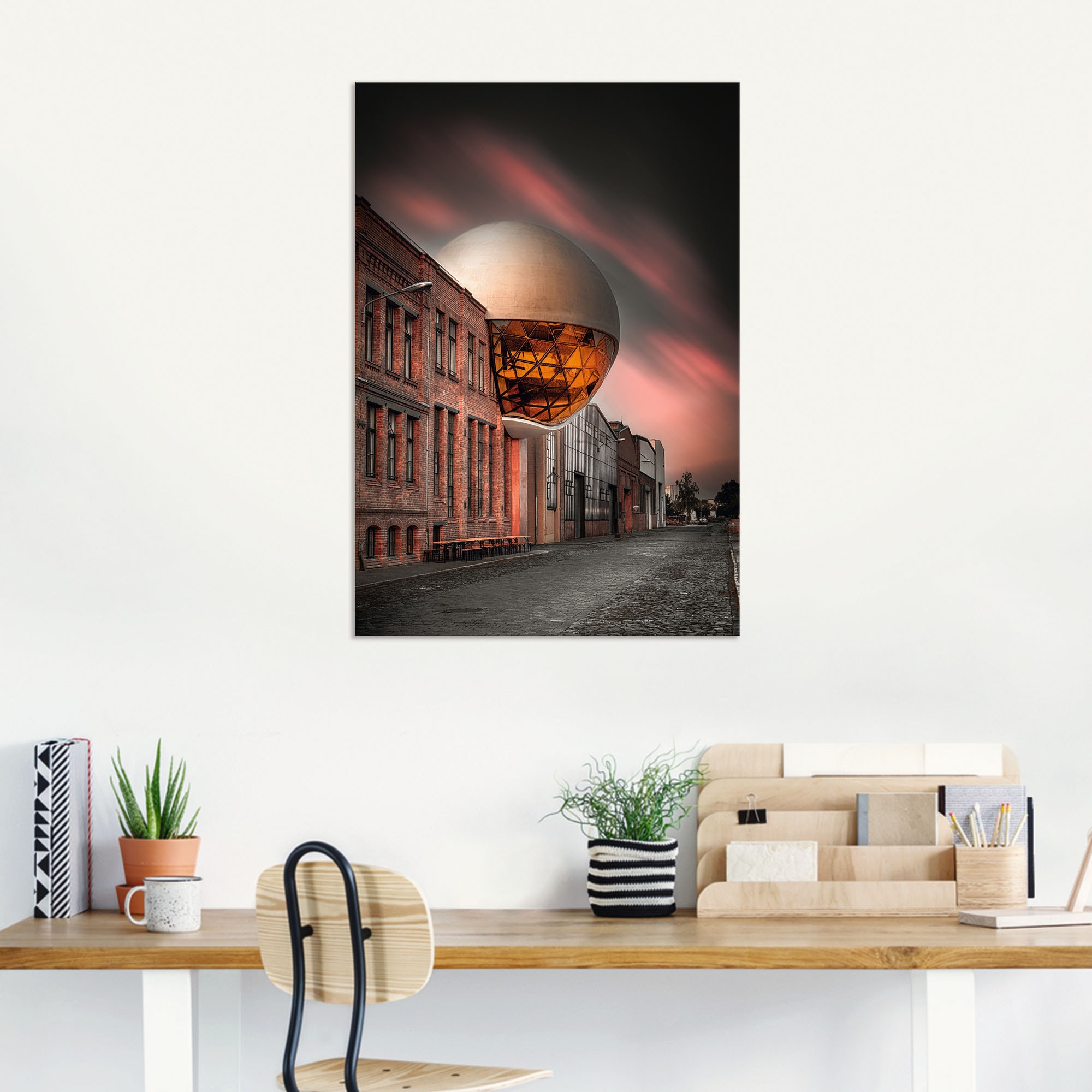 Artland Wandbild »Niemeyer Sphere Leipzig Sonnenuntergang«, Gebäude, (1 St.), als Alubild, Leinwandbild, Wandaufkleber oder Poster in versch. Größen
