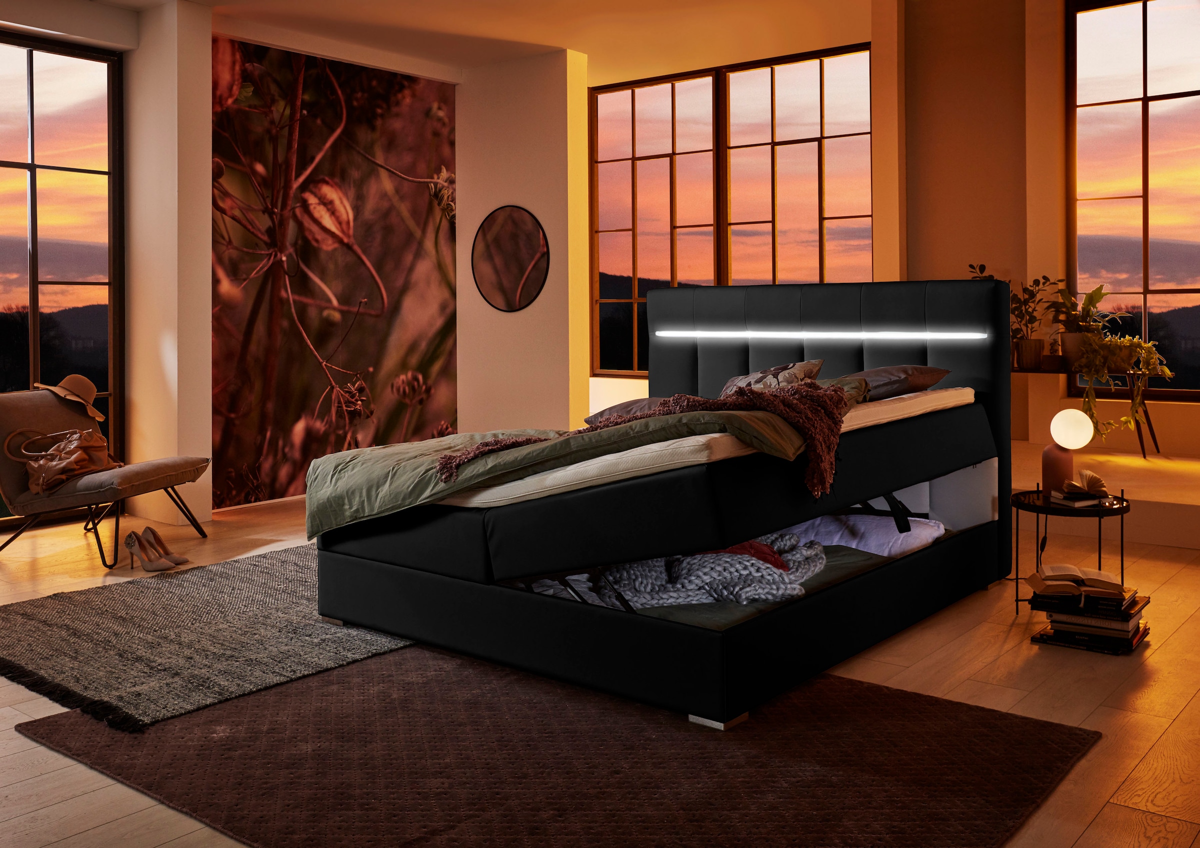 ATLANTIC home collection Boxbett »Tessa«, mit LED-Beleuchtung und Bettkasten