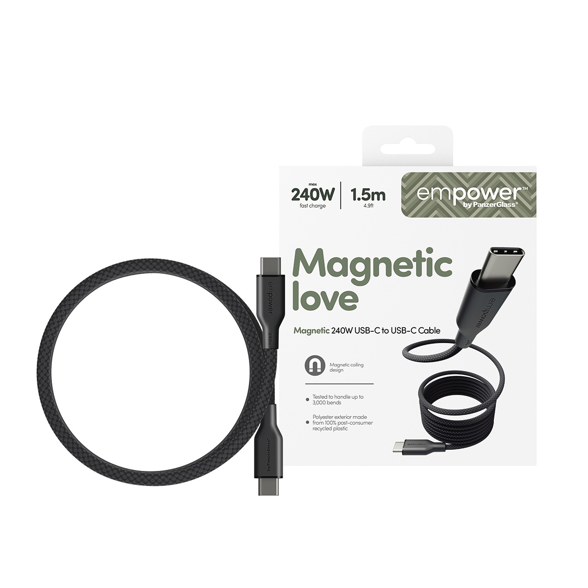 empower by PanzerGlass USB-Kabel »Magnetic 240W USB-C-USB zu C Kabel USB 2.0 1,5 m« USB-C 150 cm
