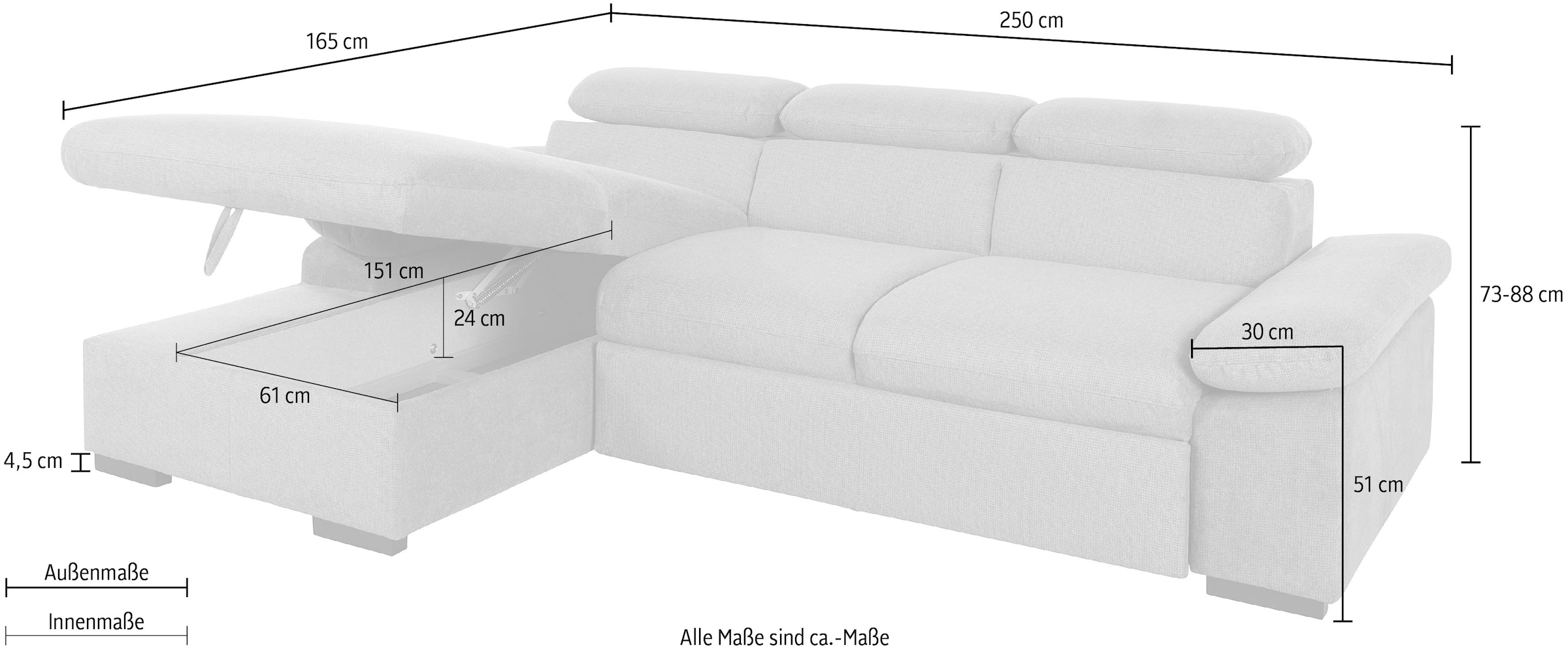 COTTA Ecksofa »Lola L-Form«, (Set, mit Hocker), mit Hocker & Kopfteilfunktion, wahlw. Bett- und Armteilfunktion