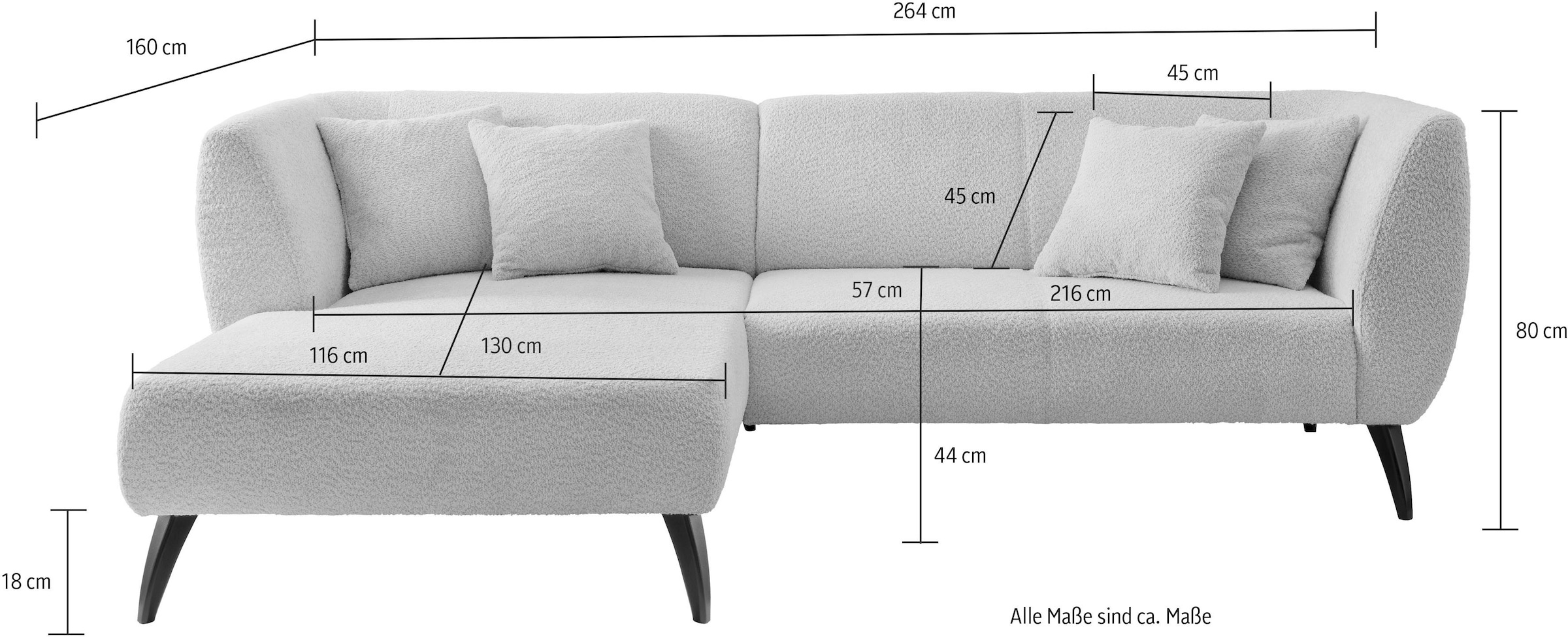 INOSIGN Ecksofa »Colori L-Form«, Holzfußfarbe wählbar, inkl. 4x Zierkissen