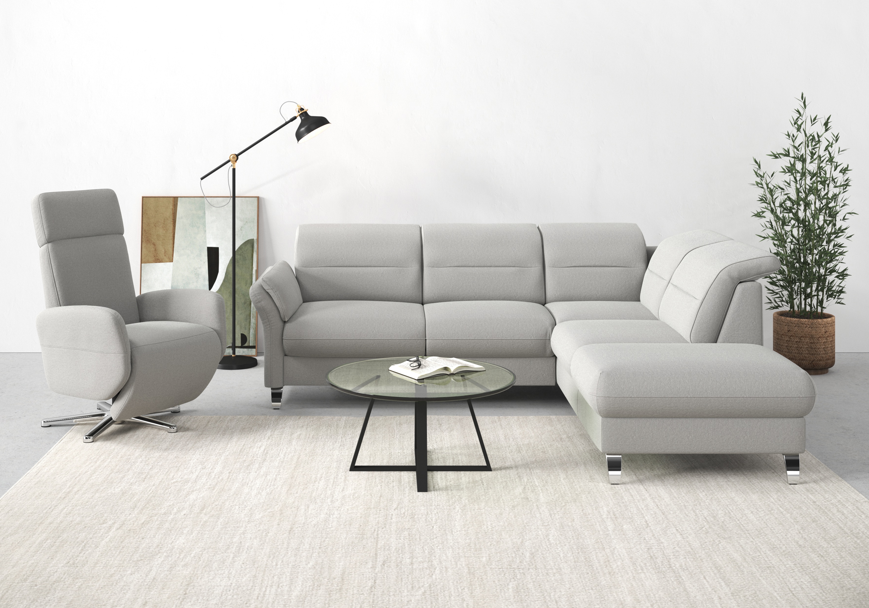 sit&more Ecksofa "Grenoble L-Form mit Federkern" wahlweise mit Schlaffunktion, Bettkasten, Arm- und Kopfteilverstellung