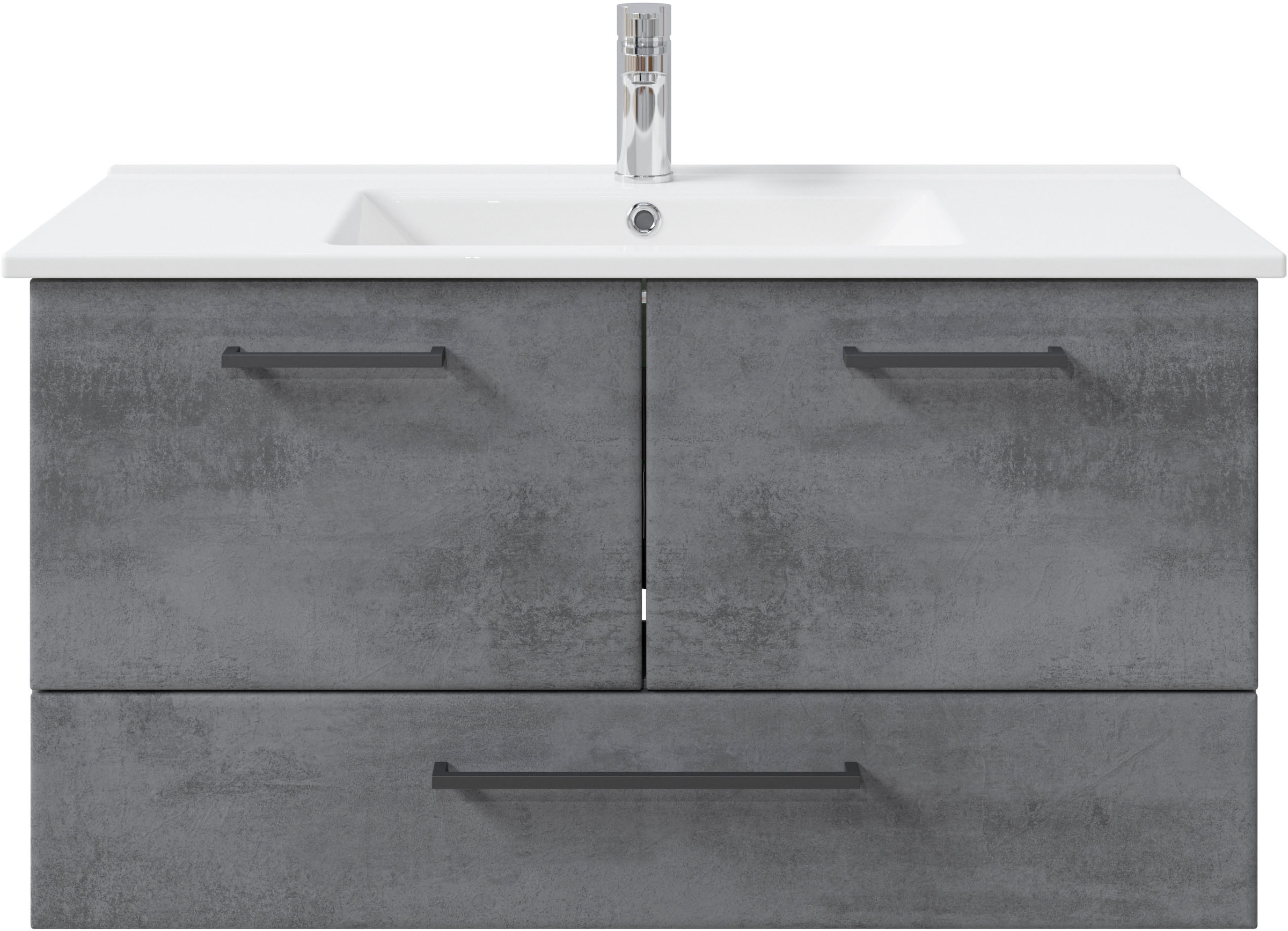 Saphir Badmöbel-Set »Quickset 945 3-teilig, Keramik-Waschtisch mit LED-Spiegelschrank«, (4 St.), Midischrank, 6 Türen, 3 Schubladen, 8 Einlegeböden, inkl. Türdämpfer