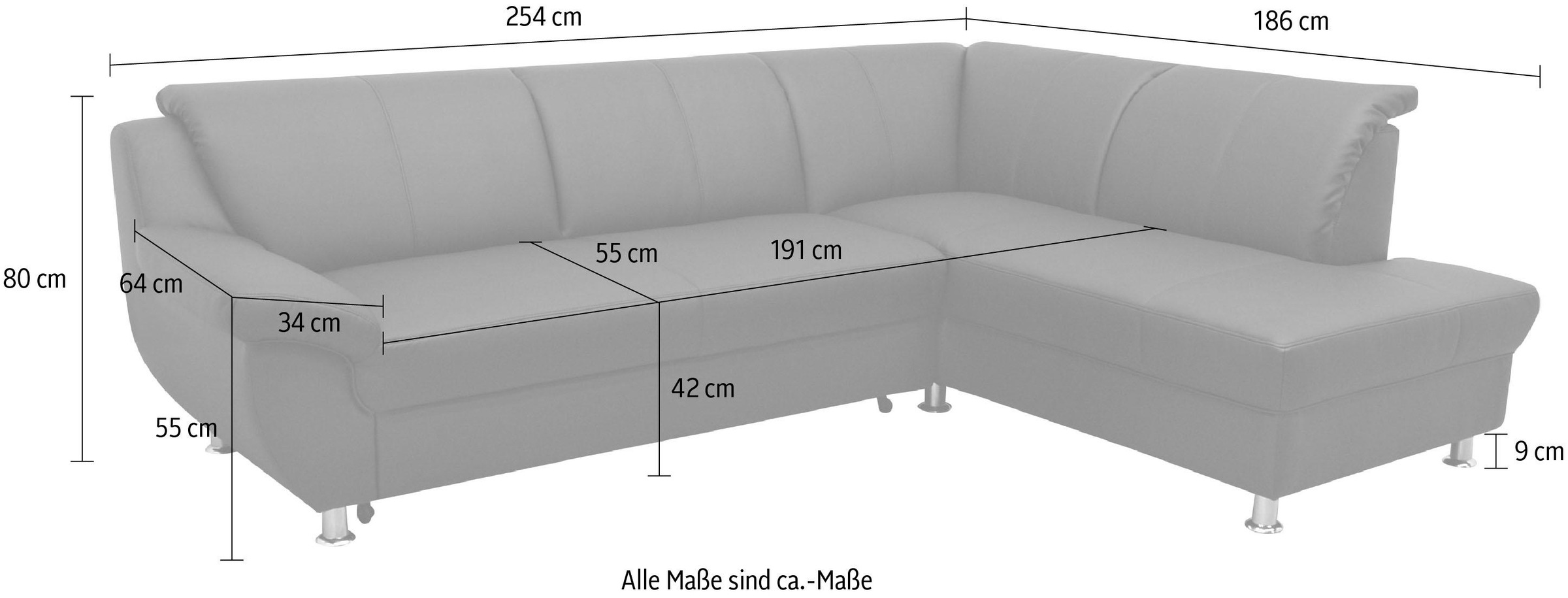 DOMO collection Ecksofa »Pilar, elegant und zeitloses Design, komfortabel, bequeme Armlehnen«, mit Ottomane, wahlweise mit Bettfunktion, L-Form