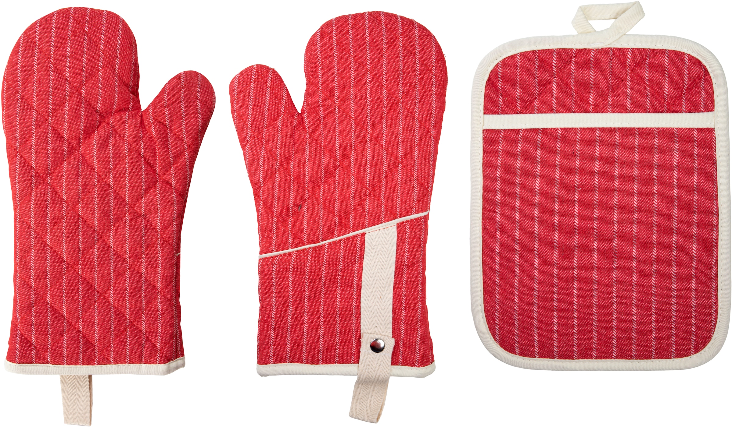 Topfhandschuhe STUCO, rot, Baumwolle, Polyester, Topflappen, "gestreift"