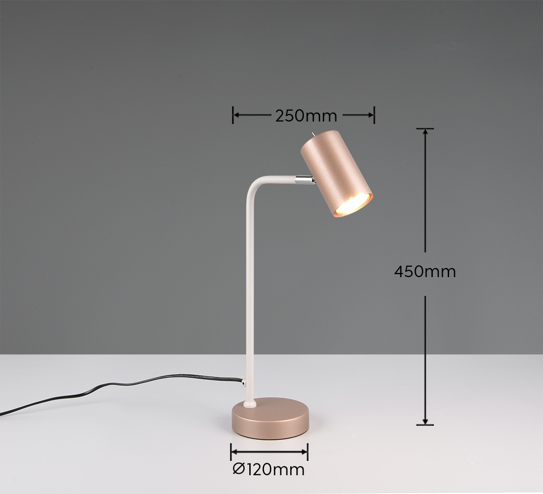 TRIO Leuchten Schreibtischlampe »MARLEY, exkl. 1x GU10 max 5W, Tischleuchte Höhe 45cm«, 1 flammig, Leuchtmittel GU10 | Leuchtmittel wechselbar, mit Kippschalter, Leuchtenkopf schwenkbar, 150cm Anschlusskabel